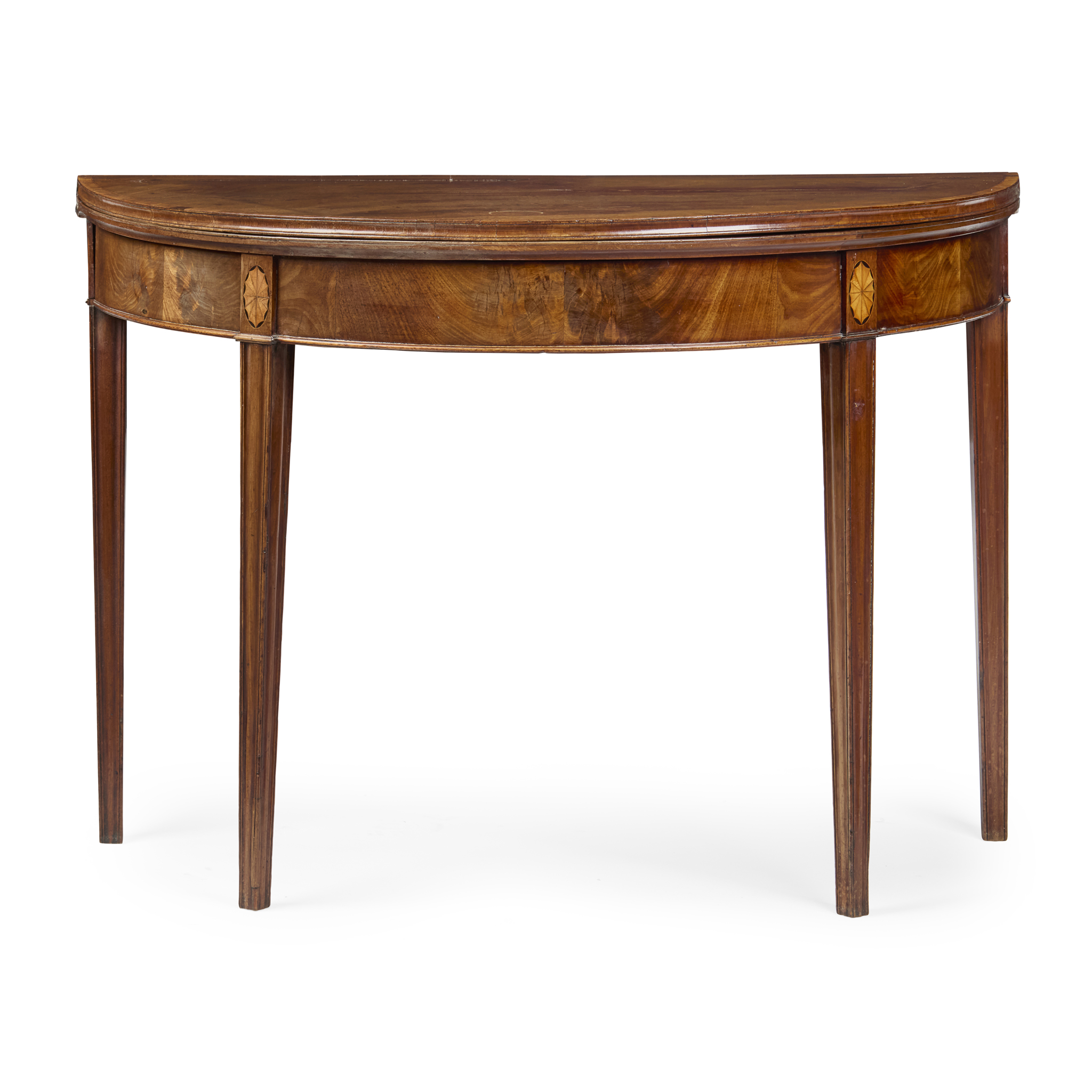 GEORGE III MAHOGANY DEMILUNE AND INLAY CARD TABLE