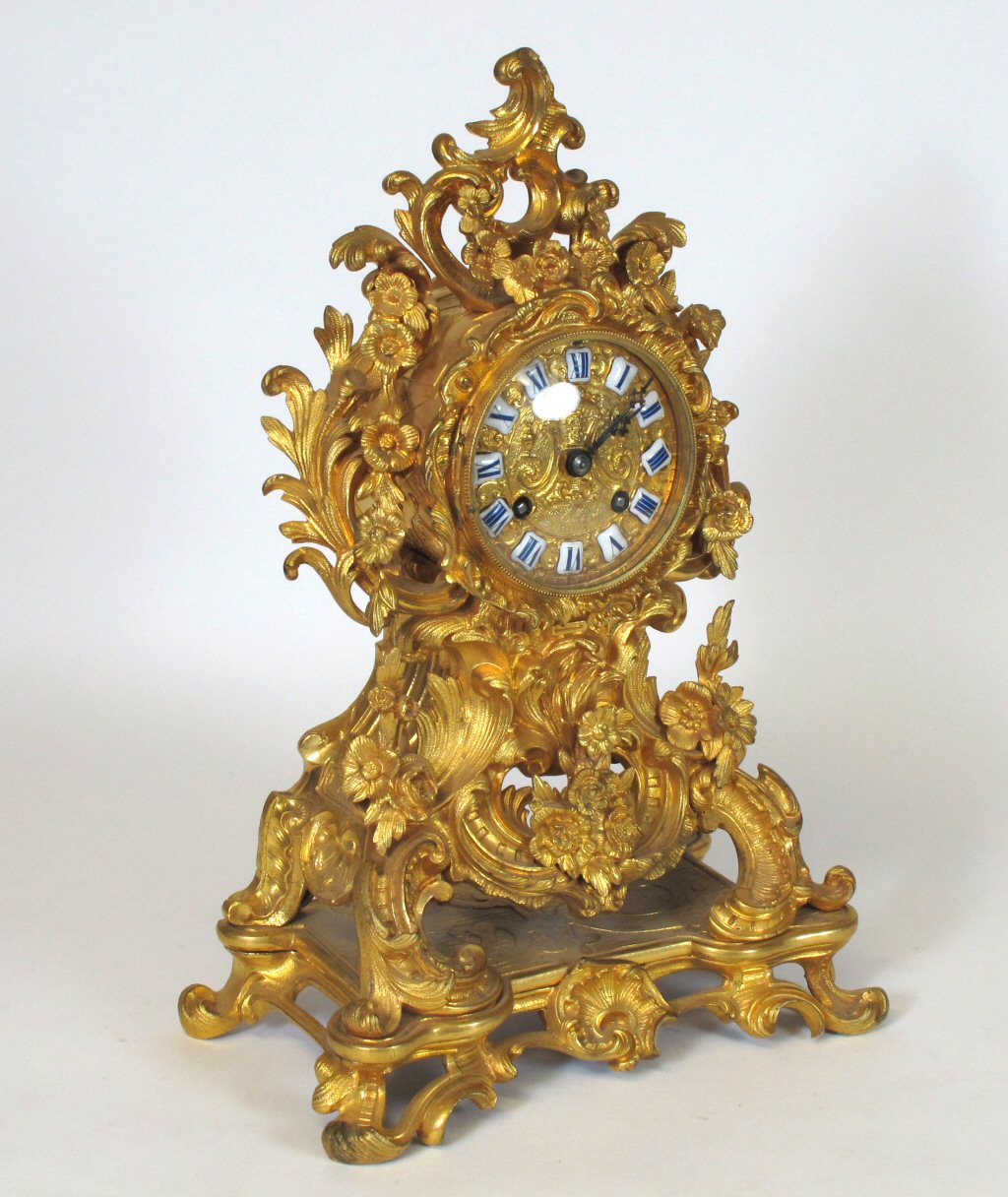 LOUIS XV STYLE GILT BRONZE MANTEL CLOCK
