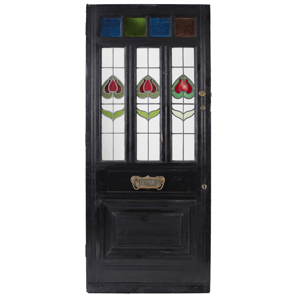 PAINTED HARDWOOD AND STAINED GLASS FRONT DOOR