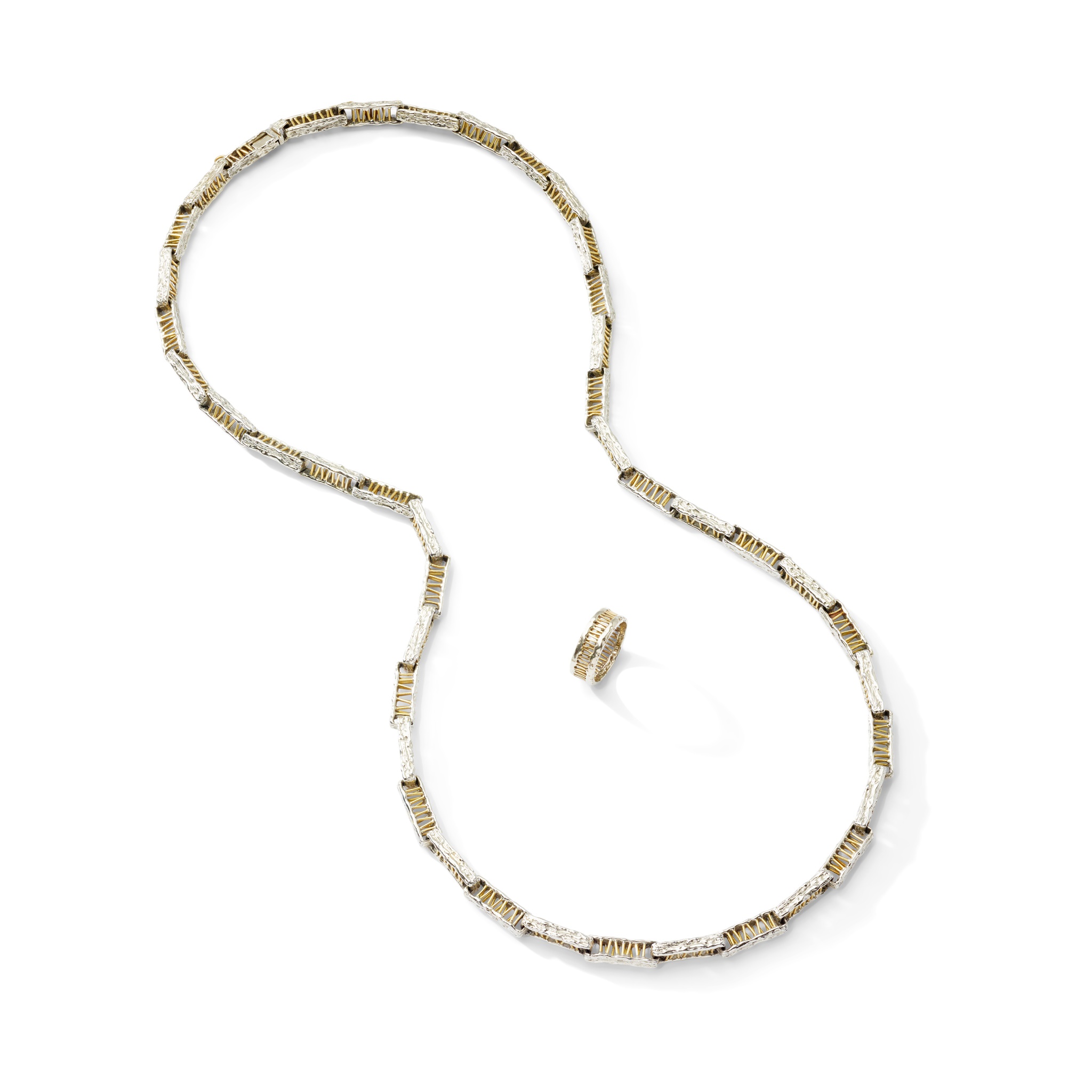 David Thomas: An 18ct gold fancy-link necklace and ring, 1972-73