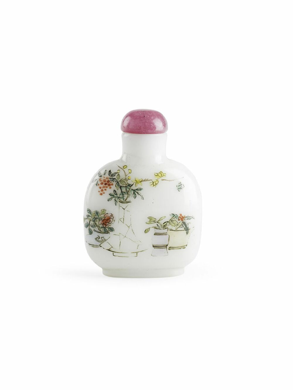A 19th century Chinese opaque white glass famille rose decorated snuff bottle