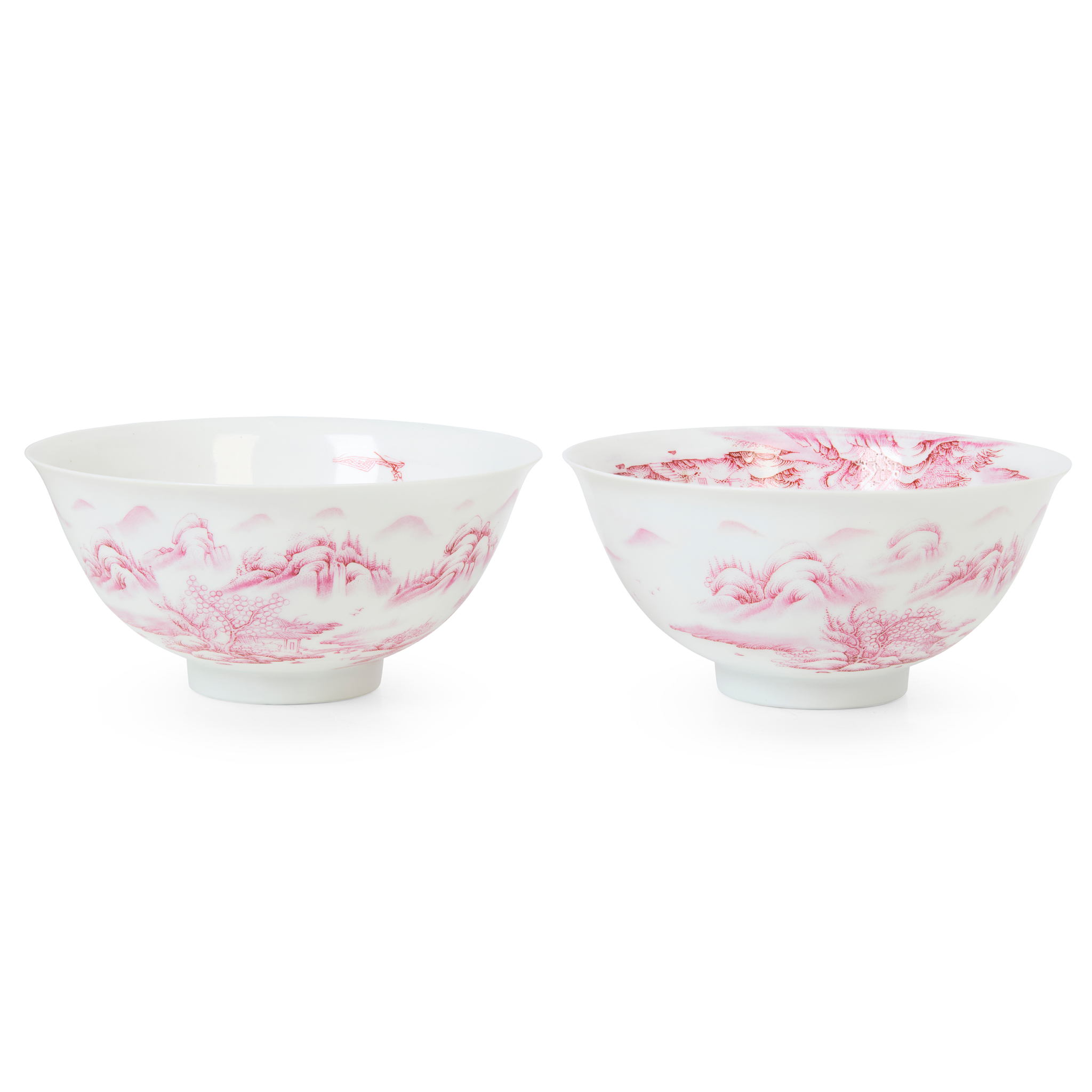 PAIR OF CHINESE PUCE-DECORATED 'LANDSCAPE' BOWLS
