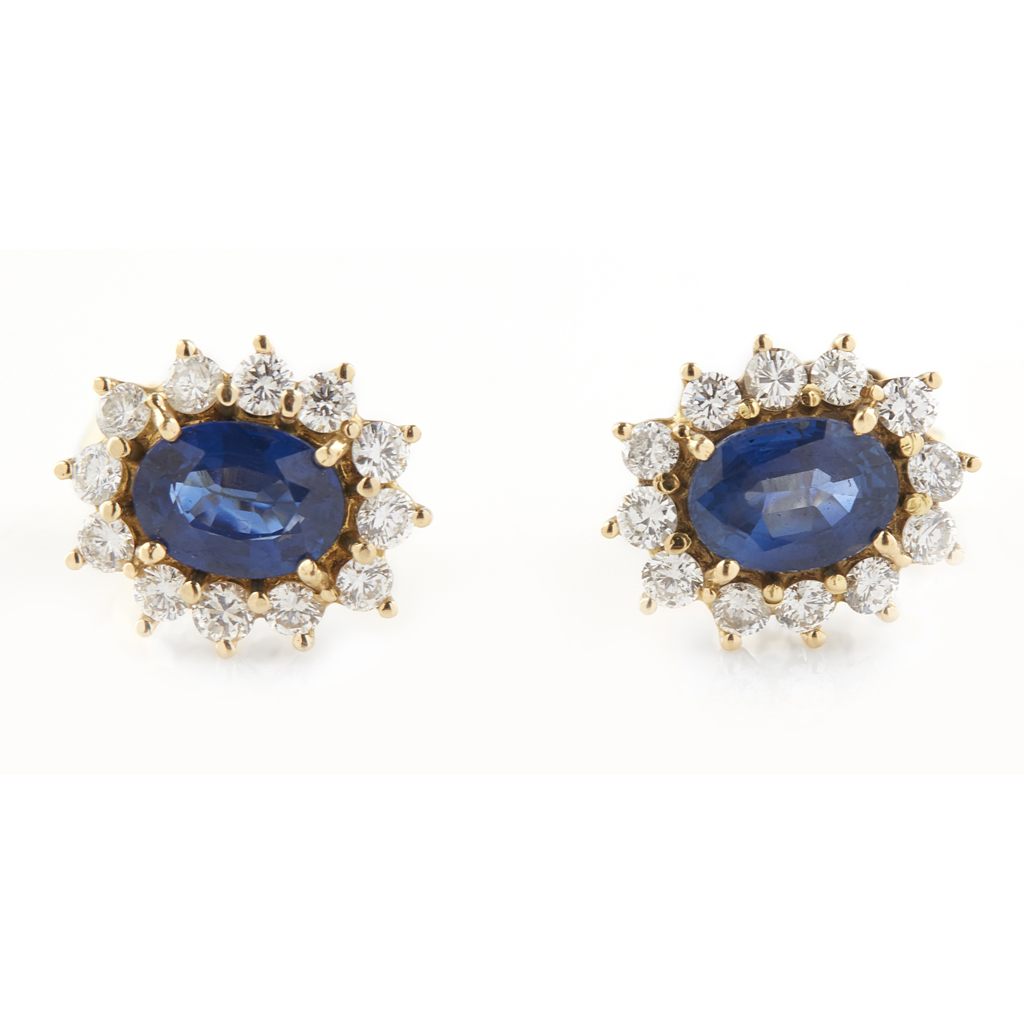 A pair of 18ct gold sapphire and diamond set earrings