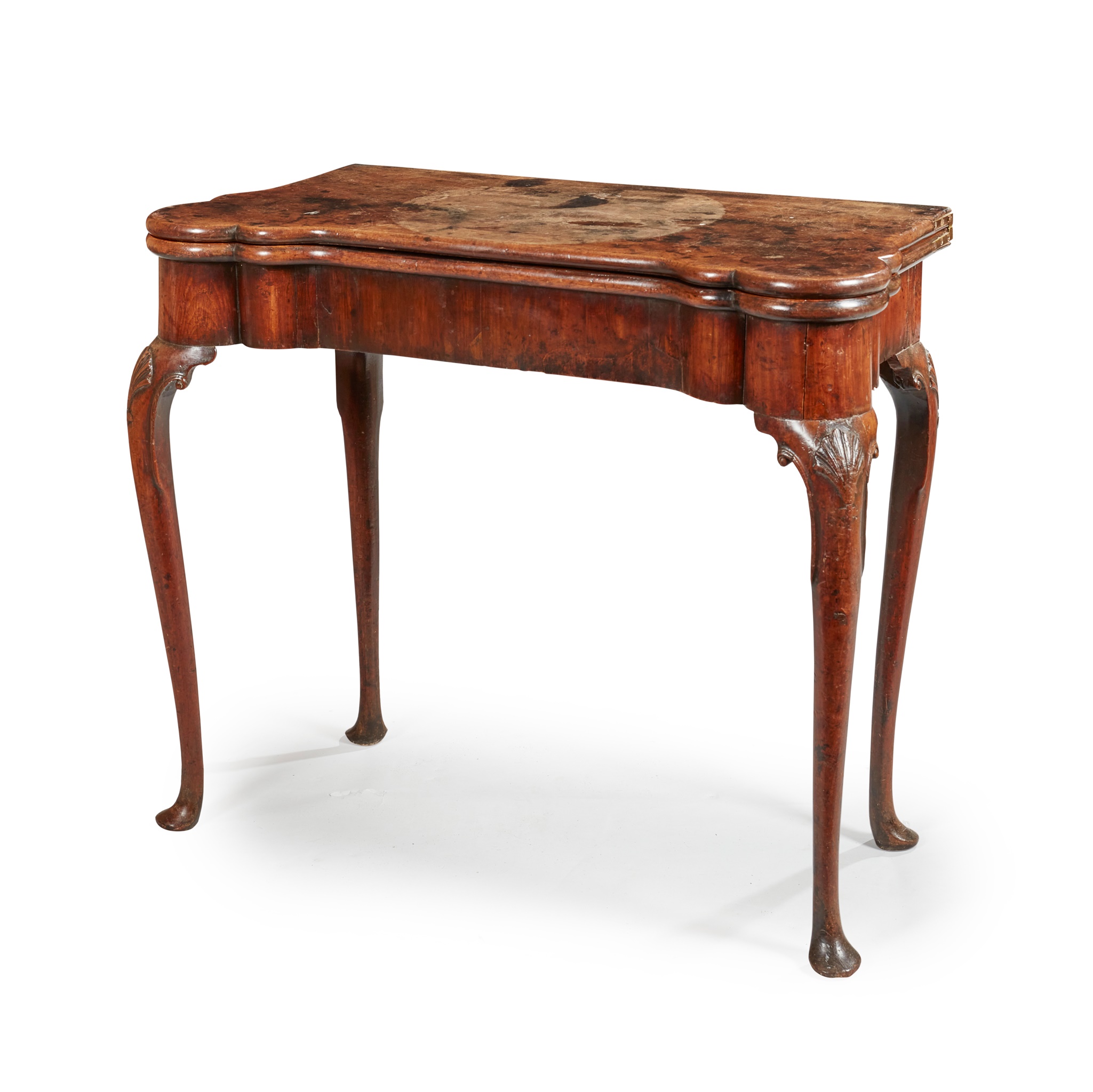 A GEORGE II WALNUT CARD TABLE