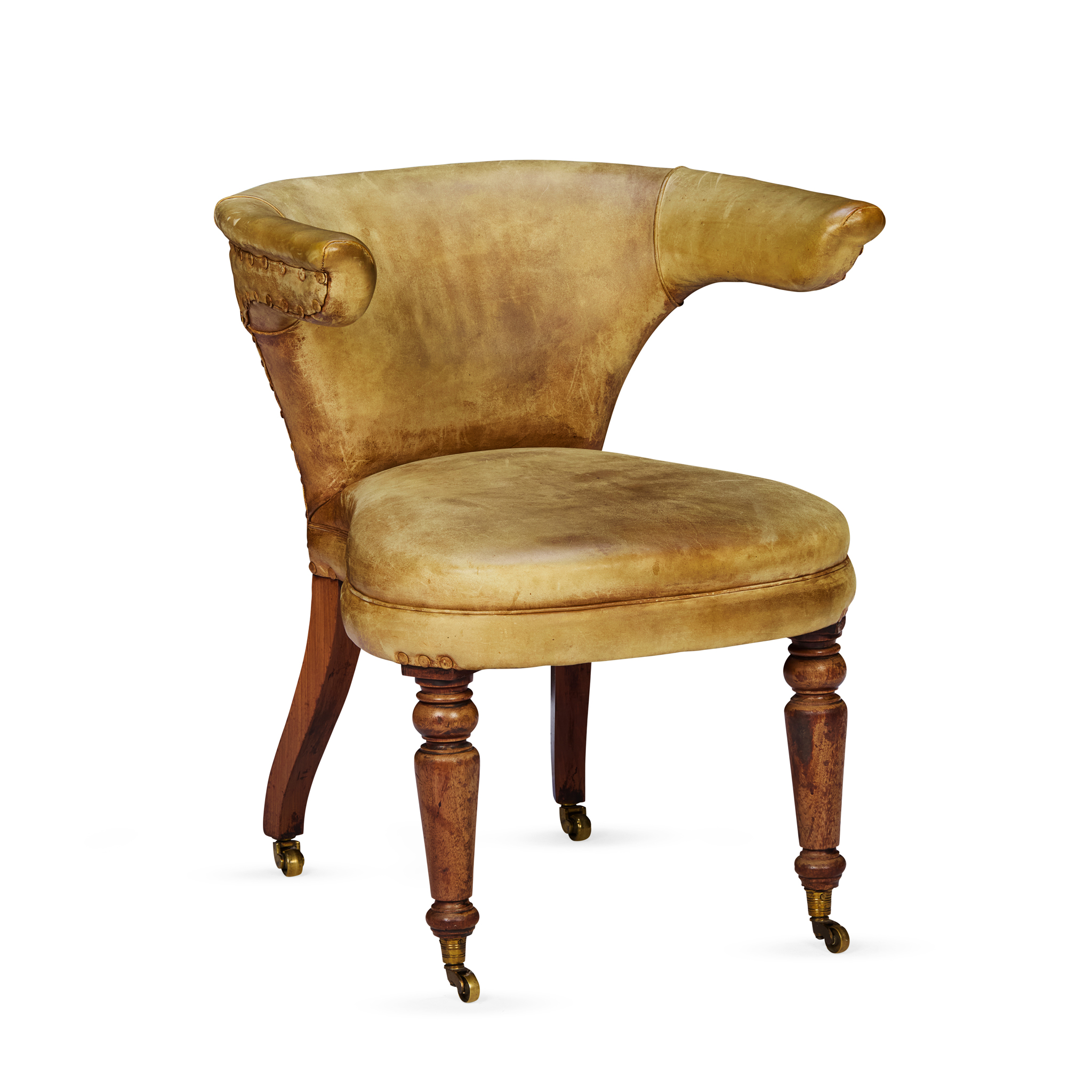 EARLY VICTORIAN MAHOGANY LEATHER UPHOLSTERED READING CHAIR