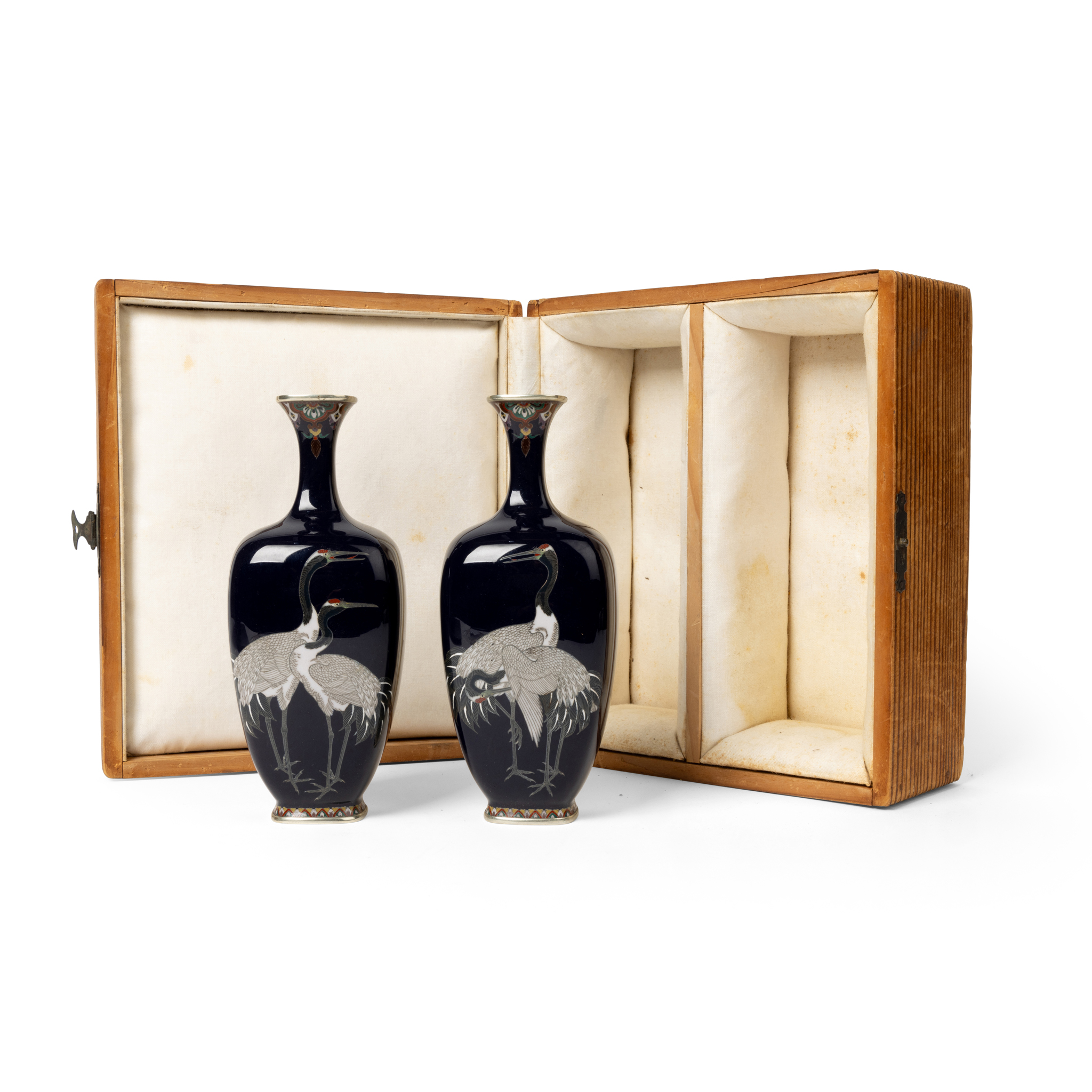 PAIR OF JAPANESE CLOISONNÉ ENAMEL 'CRANE' VASES