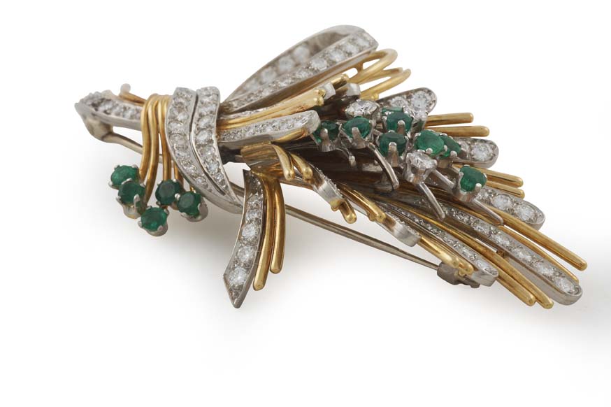 A mid 20th century emerald and diamond set brooch