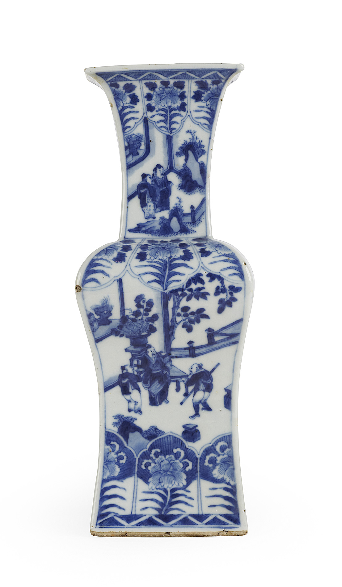 CHINESE BLUE AND WHITE SQUARE BALUSTER VASE
