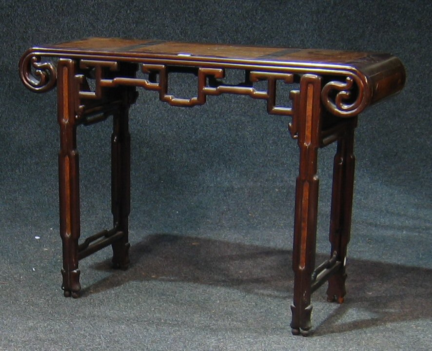 A Chinese inlaid hardwood rectangular altar table,
