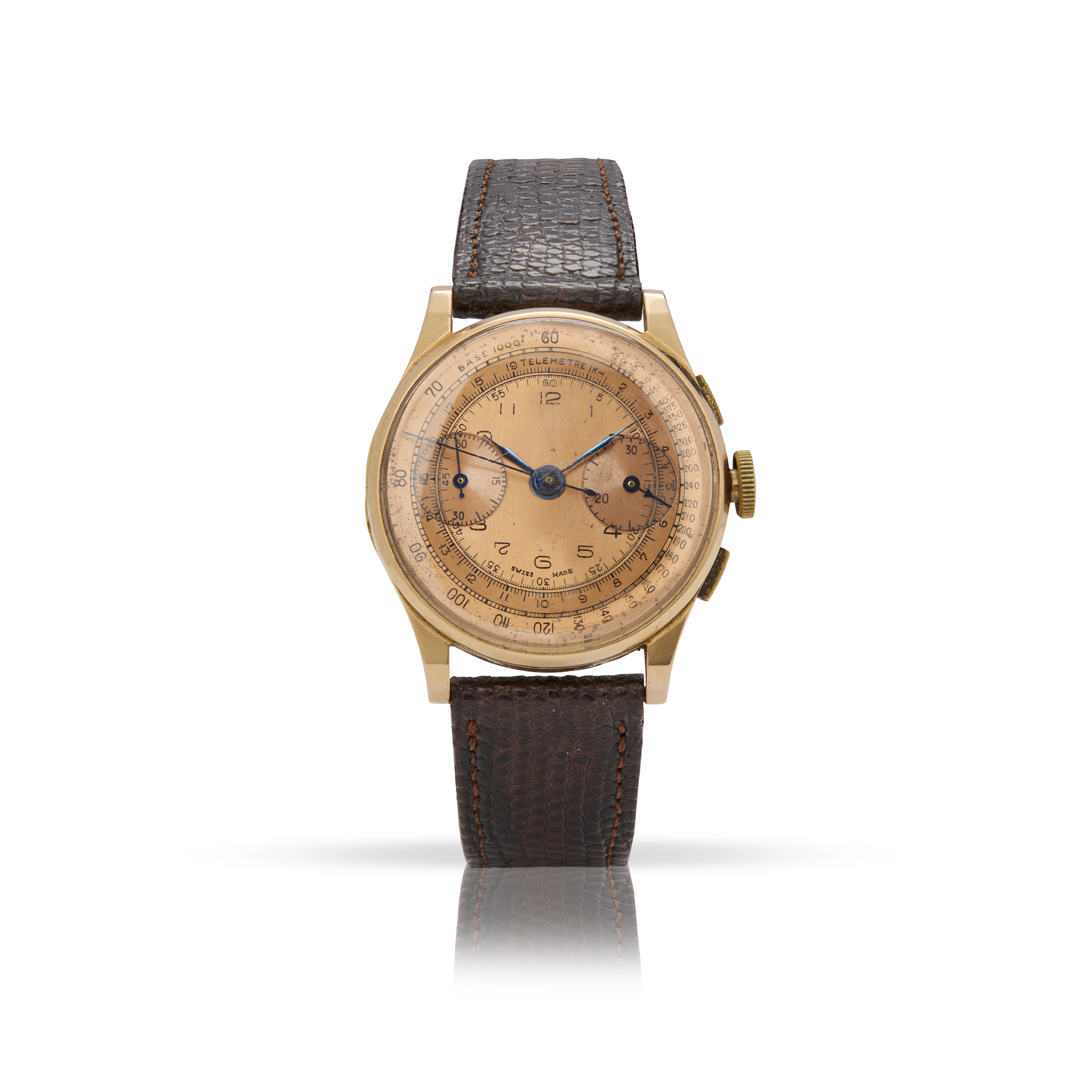 Swiss. An 18k pink gold mechanical chronograph wristwatch