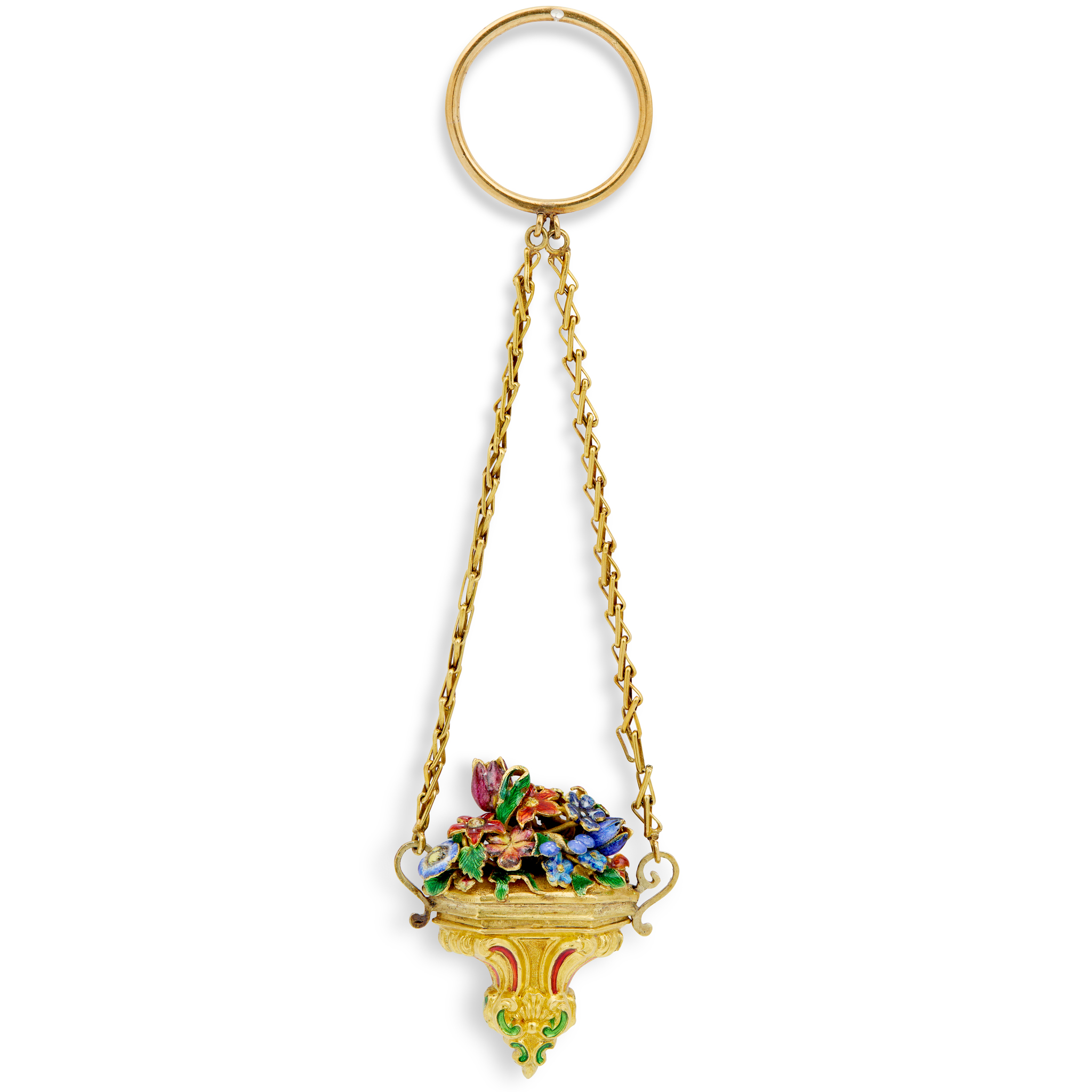 A 19TH CENTURY FRENCH ENAMEL SET 'GIARDINETTO' VINAIGRETTE PENDANT