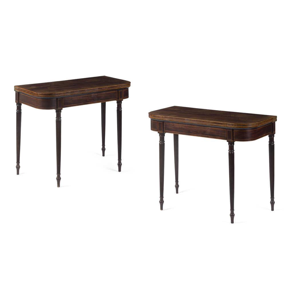 PAIR OF LATE GEORGE III MAHOGANY FOLDOVER TABLES