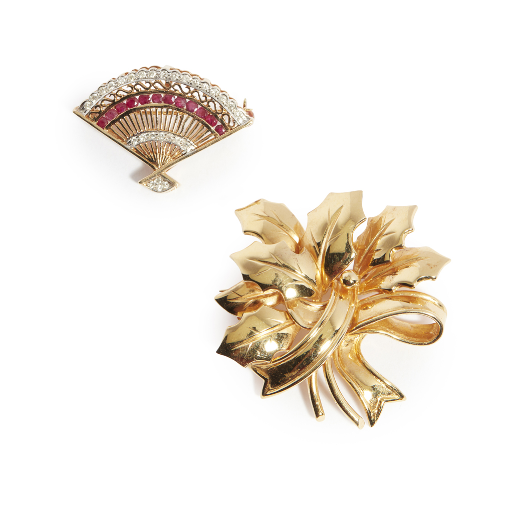 A ruby and diamond set brooch