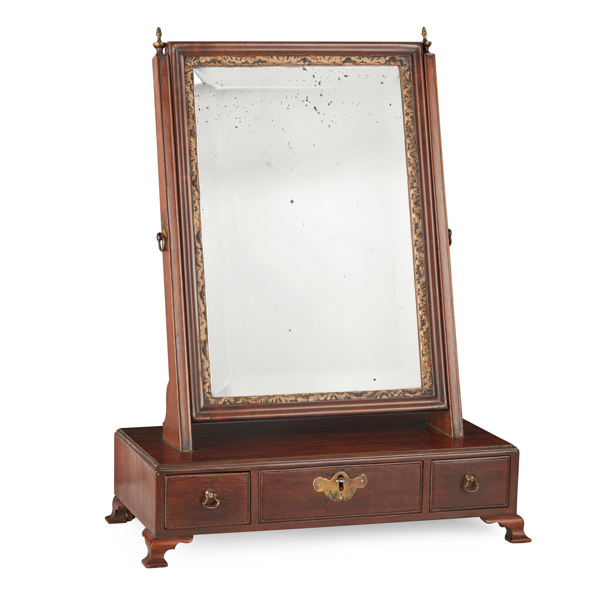 GEORGE II MAHOGANY AND PARCEL GILT TOILET MIRROR