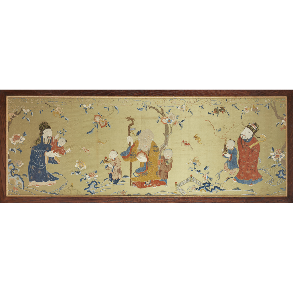 EMBROIDERED SILK GREEN-GROUND 'SANXING' PANEL