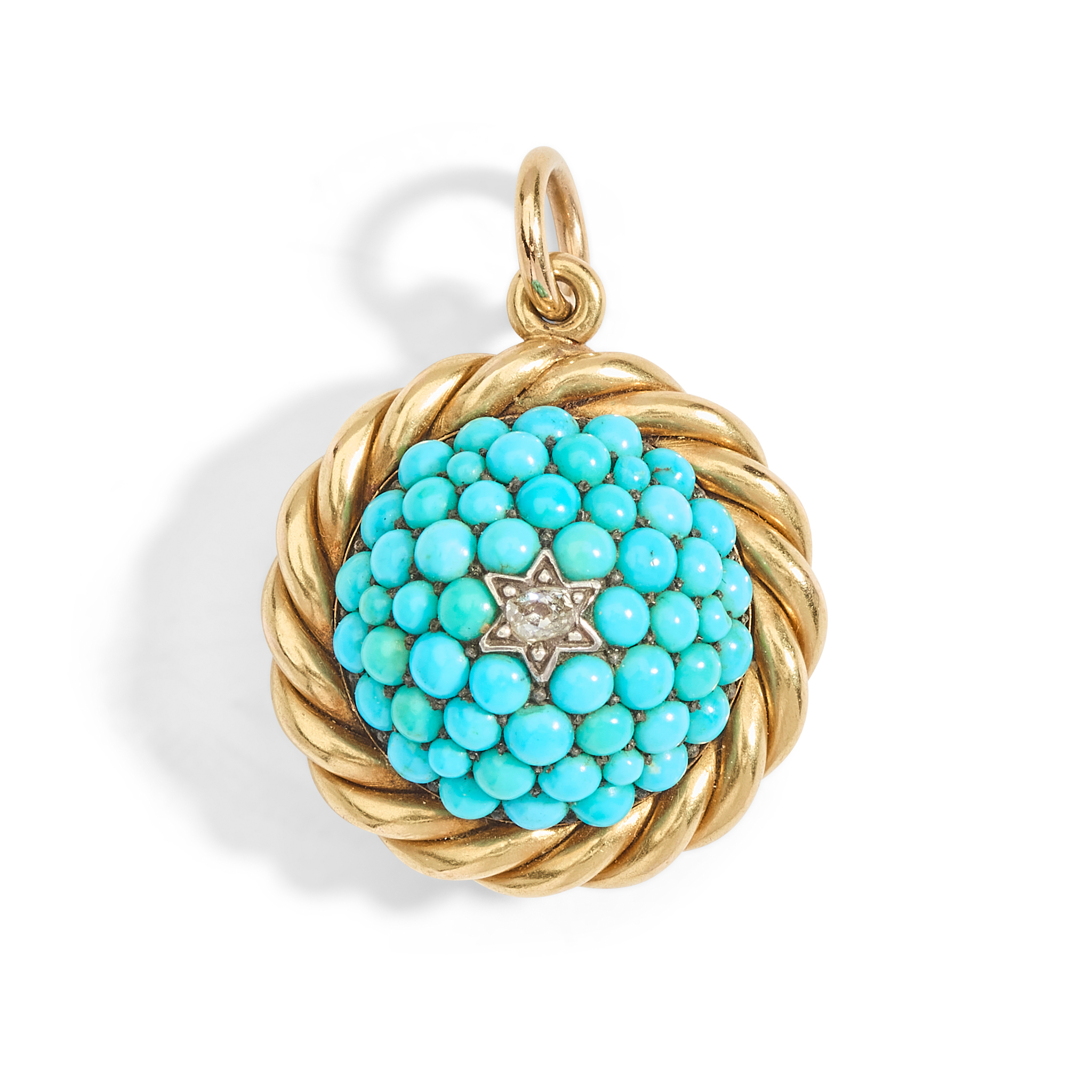 A mid 19th century turquoise and diamond mourning pendant