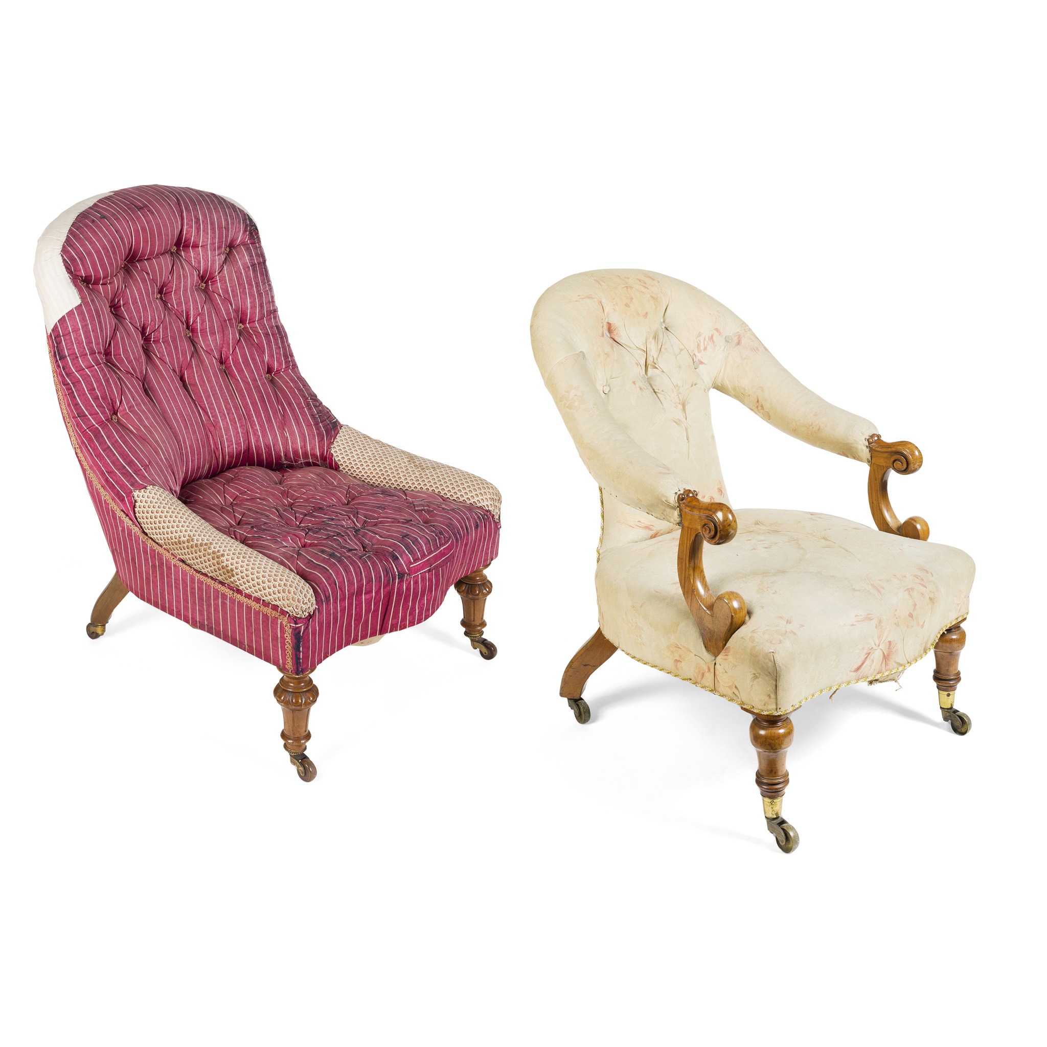 TWO VICTORIAN UPHOLSTERED PARLOUR CHAIRS