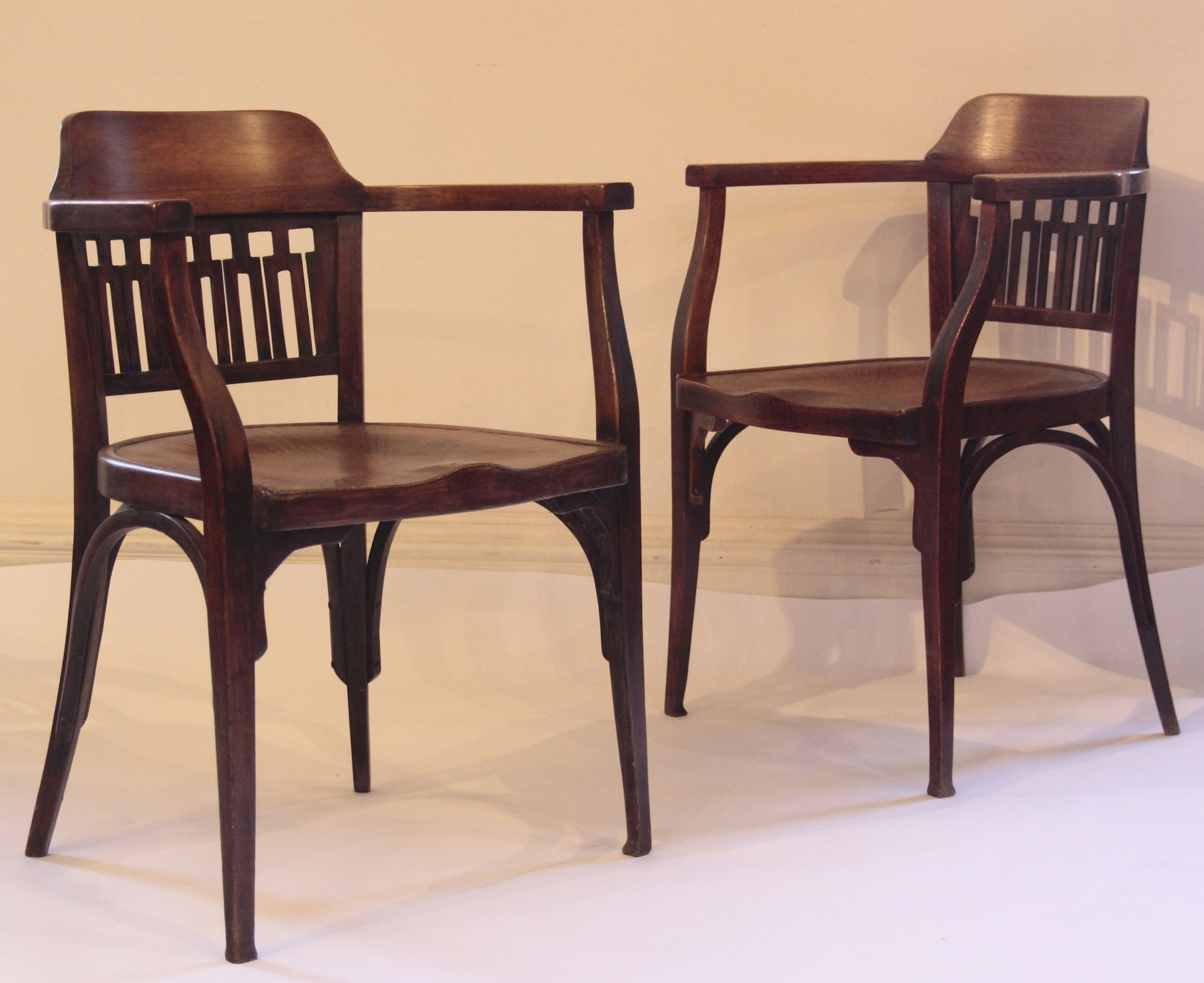 A pair of Secessionist style bentwood chairs, circa 1900 Stamped JJ Kohn