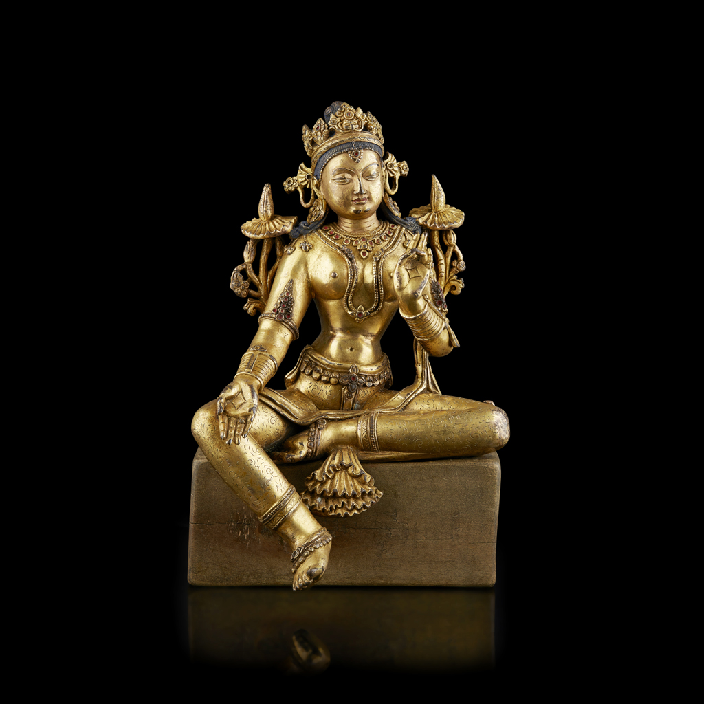 SINO-TIBETAN GILT BRONZE FIGURE OF A TARA