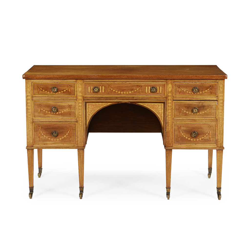 VICTORIAN INLAID MAHOGANY DESK, BY EDWARD AND ROBERTS