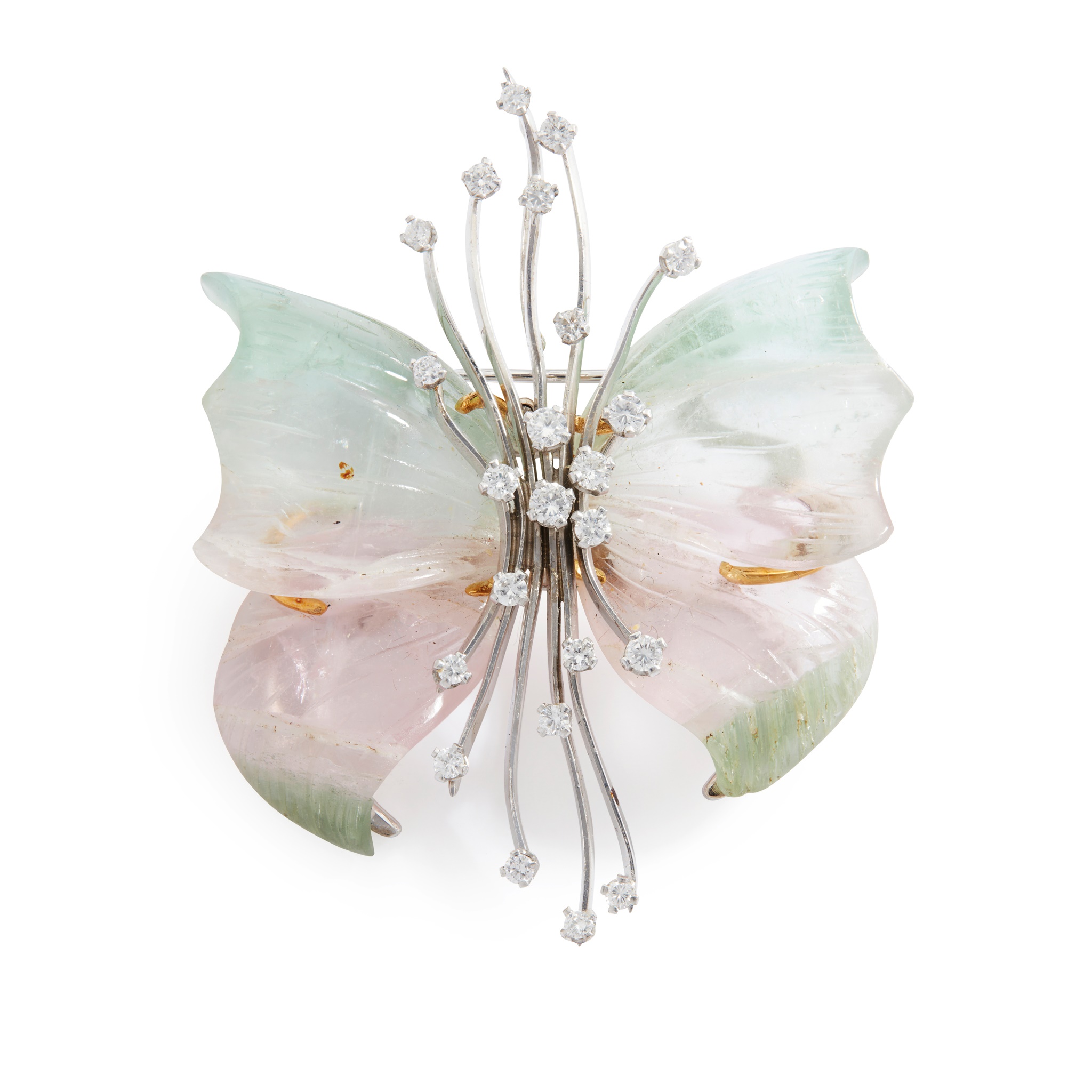 A tourmaline and diamond brooch