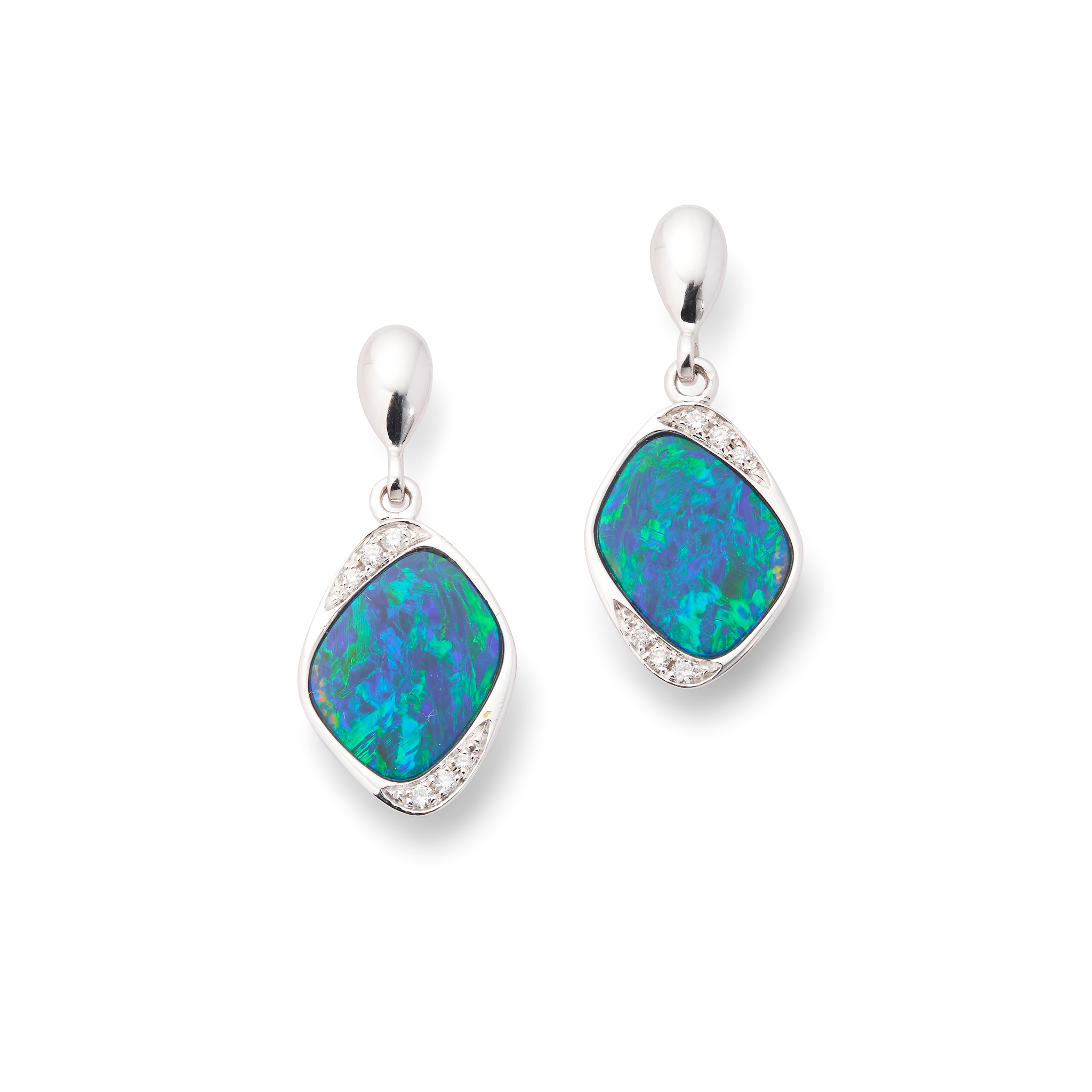 A pair of opal and diamond earrings