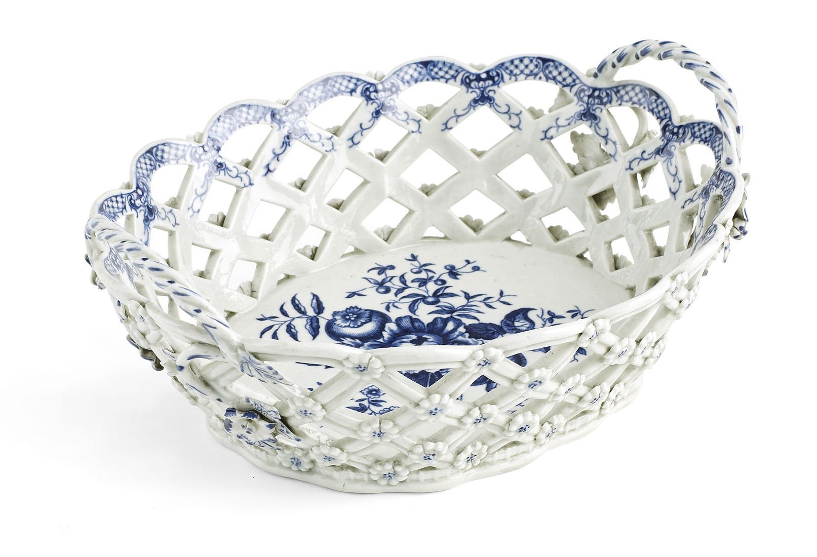 A large first period Worcester oval pierced twin handled basket