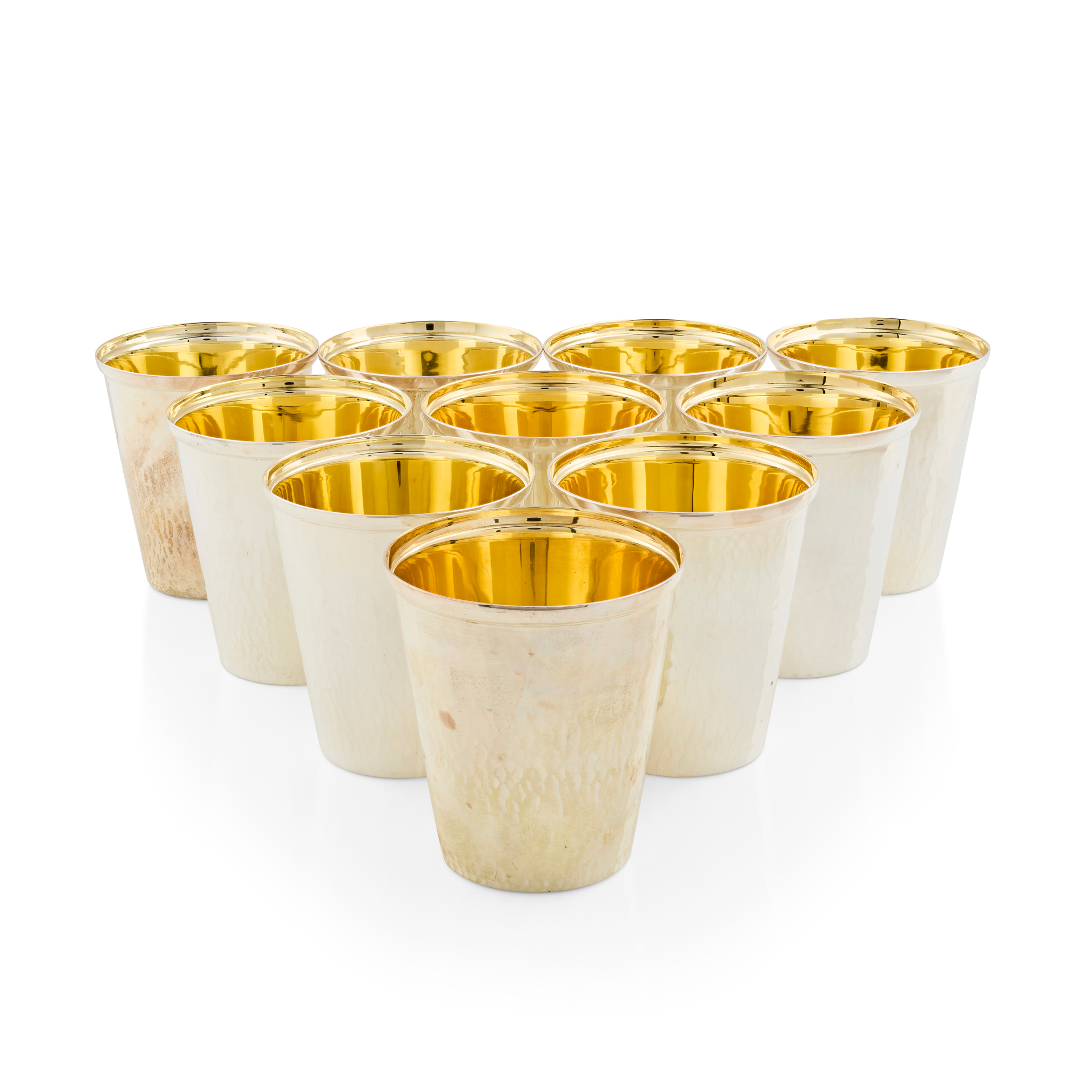 SET OF TEN CONTEMPORARY SILVER PLANISHED BEAKERS