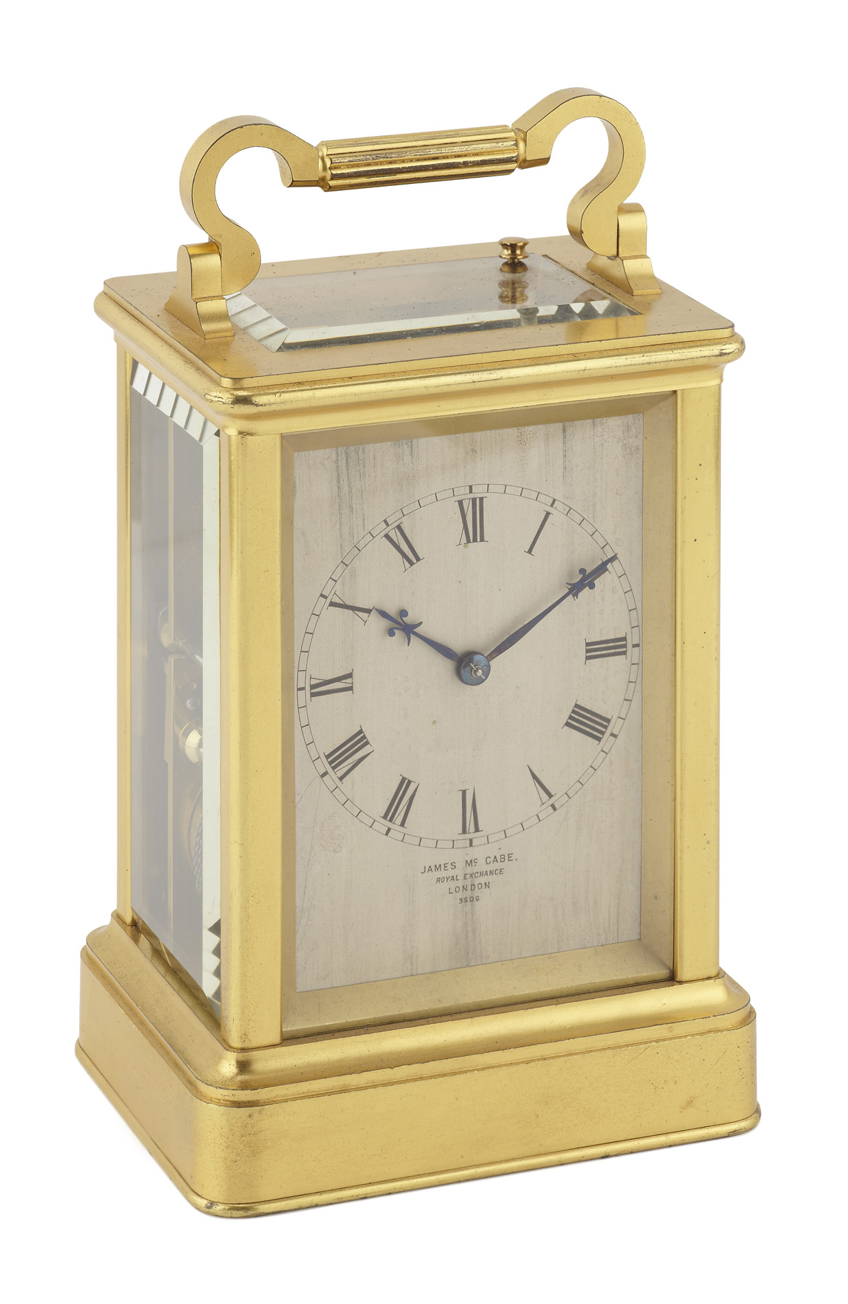 ENGLISH GILT BRASS REPEATING CARRIAGE CLOCK BY JAMES MCCABE, NO. 3506