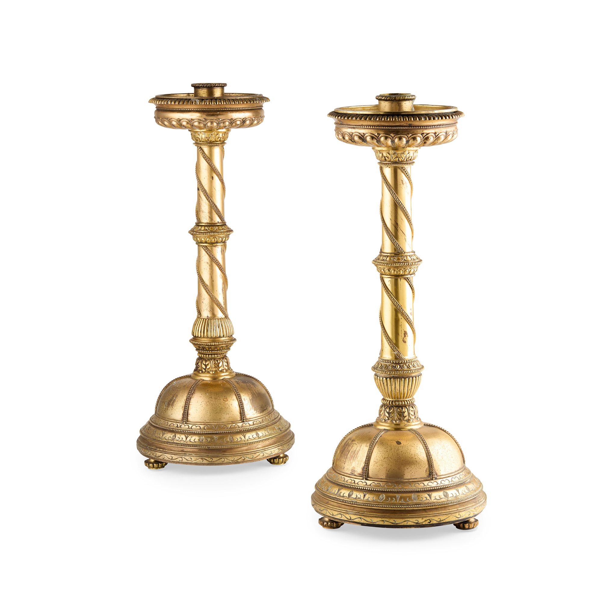 PAIR OF GOTHIC STYLE BRASS CANDLESTICKS