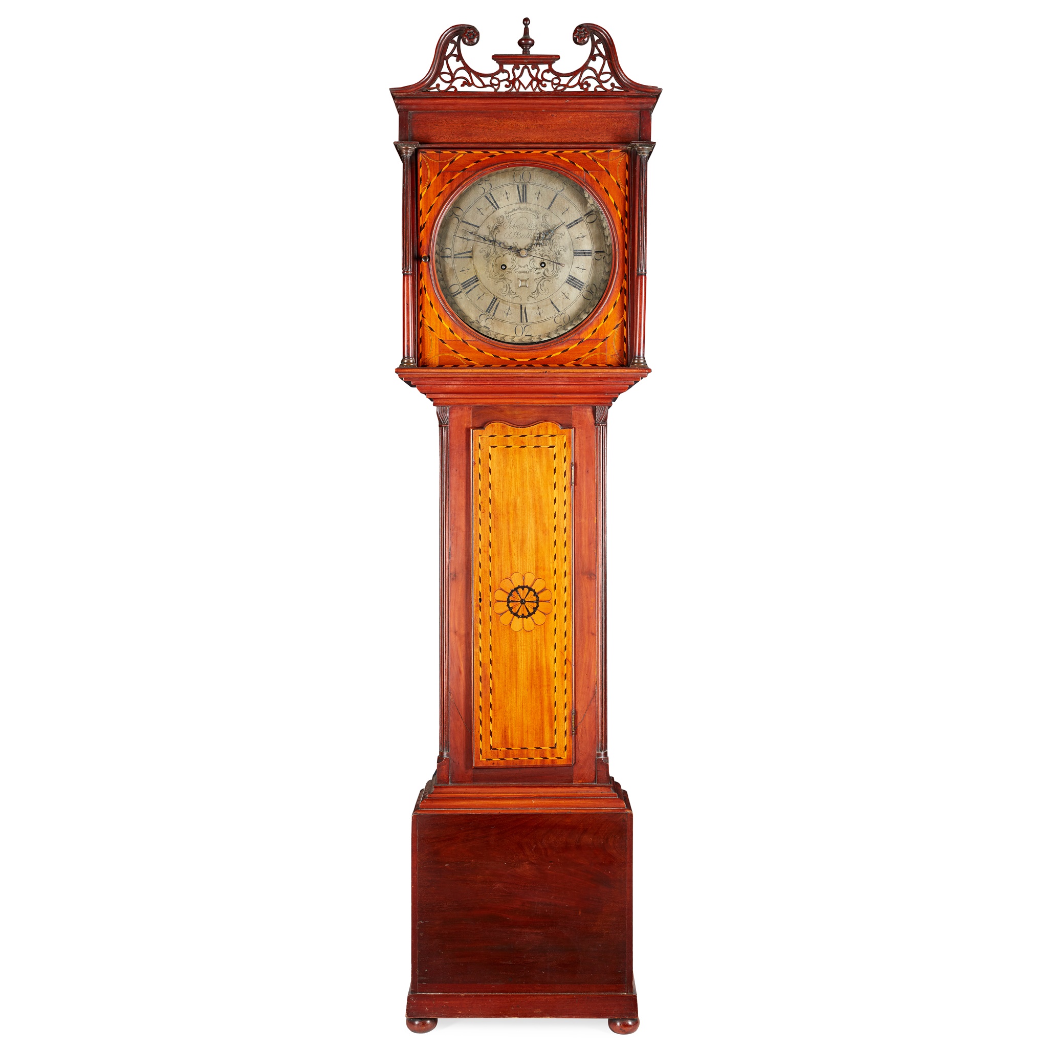 LATE GEORGIAN MAHOGANY AND INLAID LONGCASE CLOCK BY JOHN LAW, BEITH