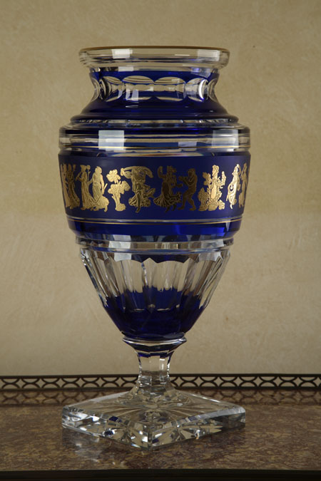 An early 20th century Val Saint Lambert cut glass urn
