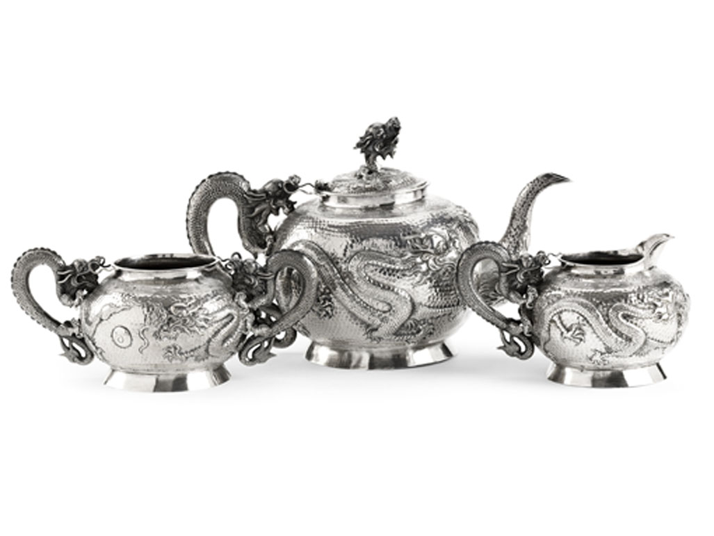 A Chinese three piece tea set