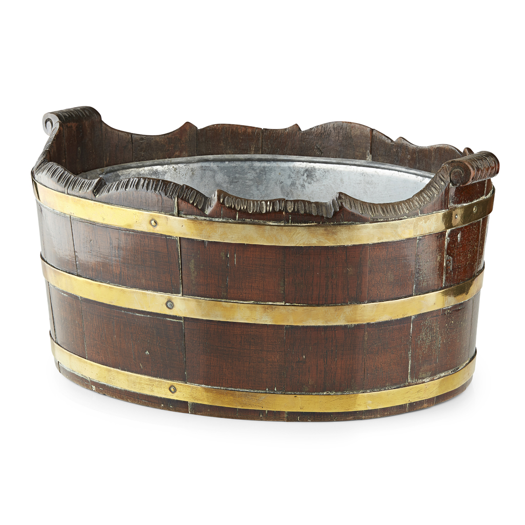 GEORGE III OAK BRASS BOUND OYSTER BUCKET
