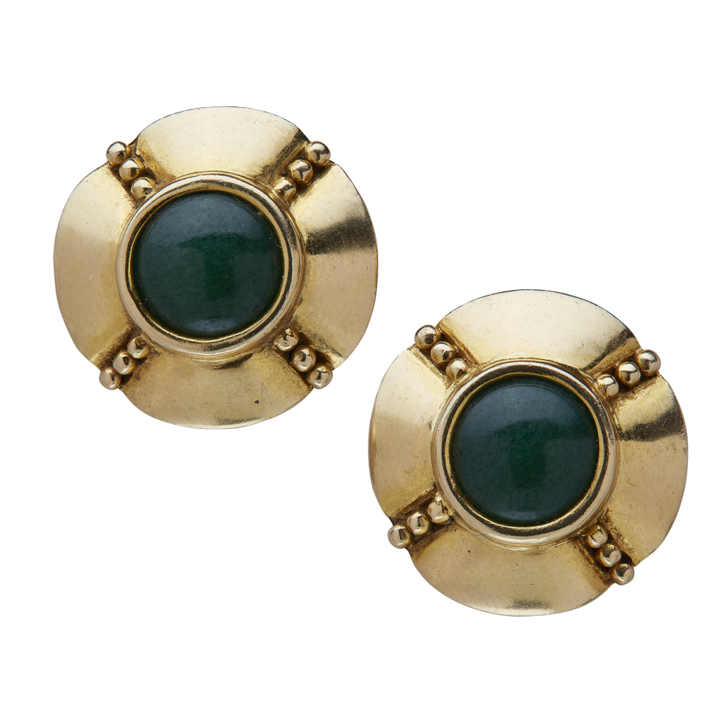ZOLOTAS - A pair of green hardstone set earrings