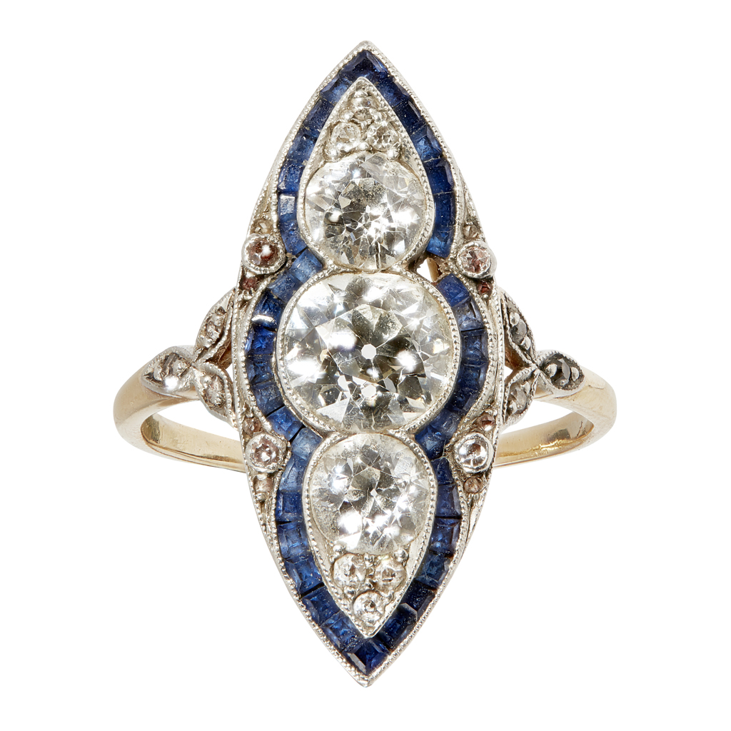An early 20th century diamond and sapphire set cluster ring