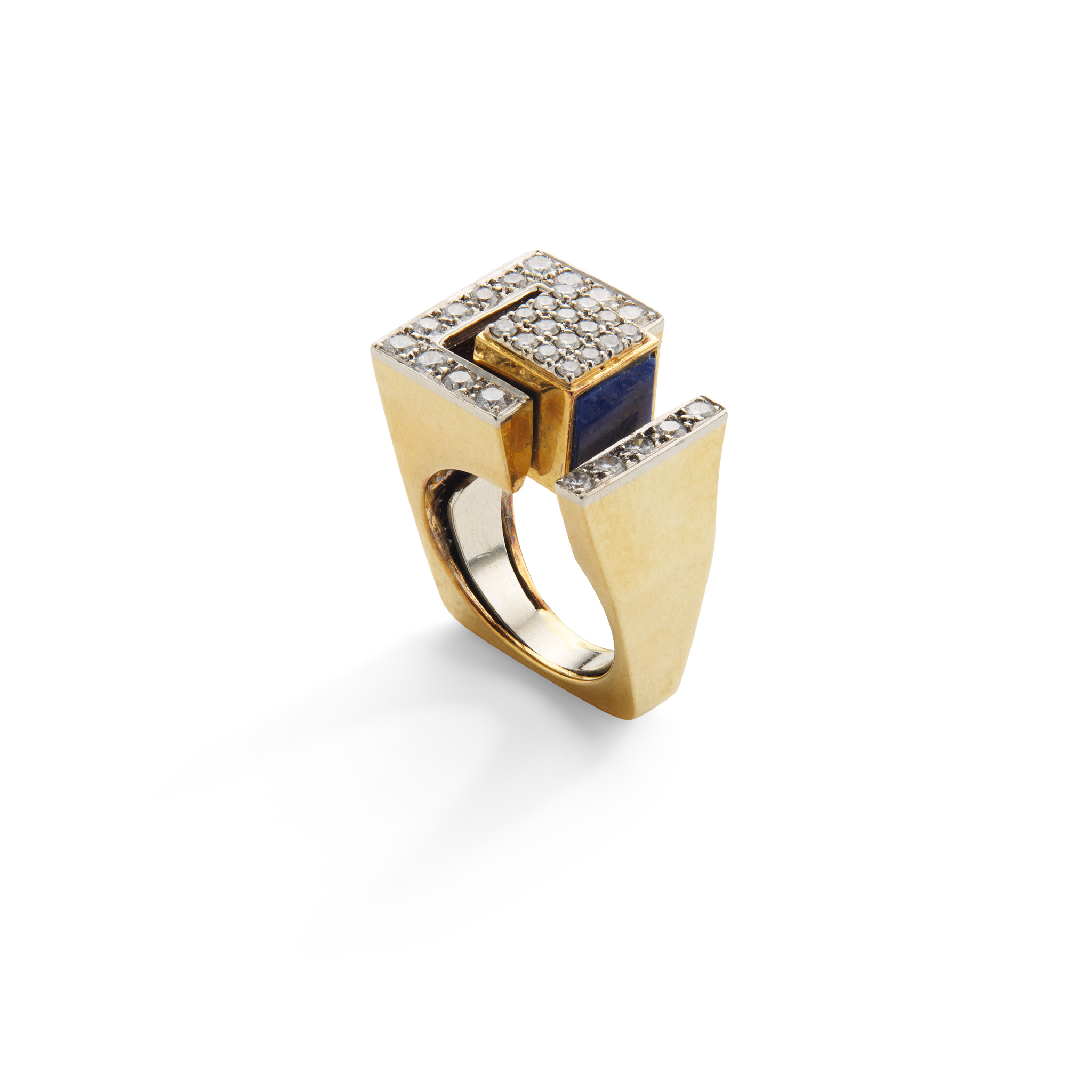 A diamond and gem-set cube ring, circa 1975