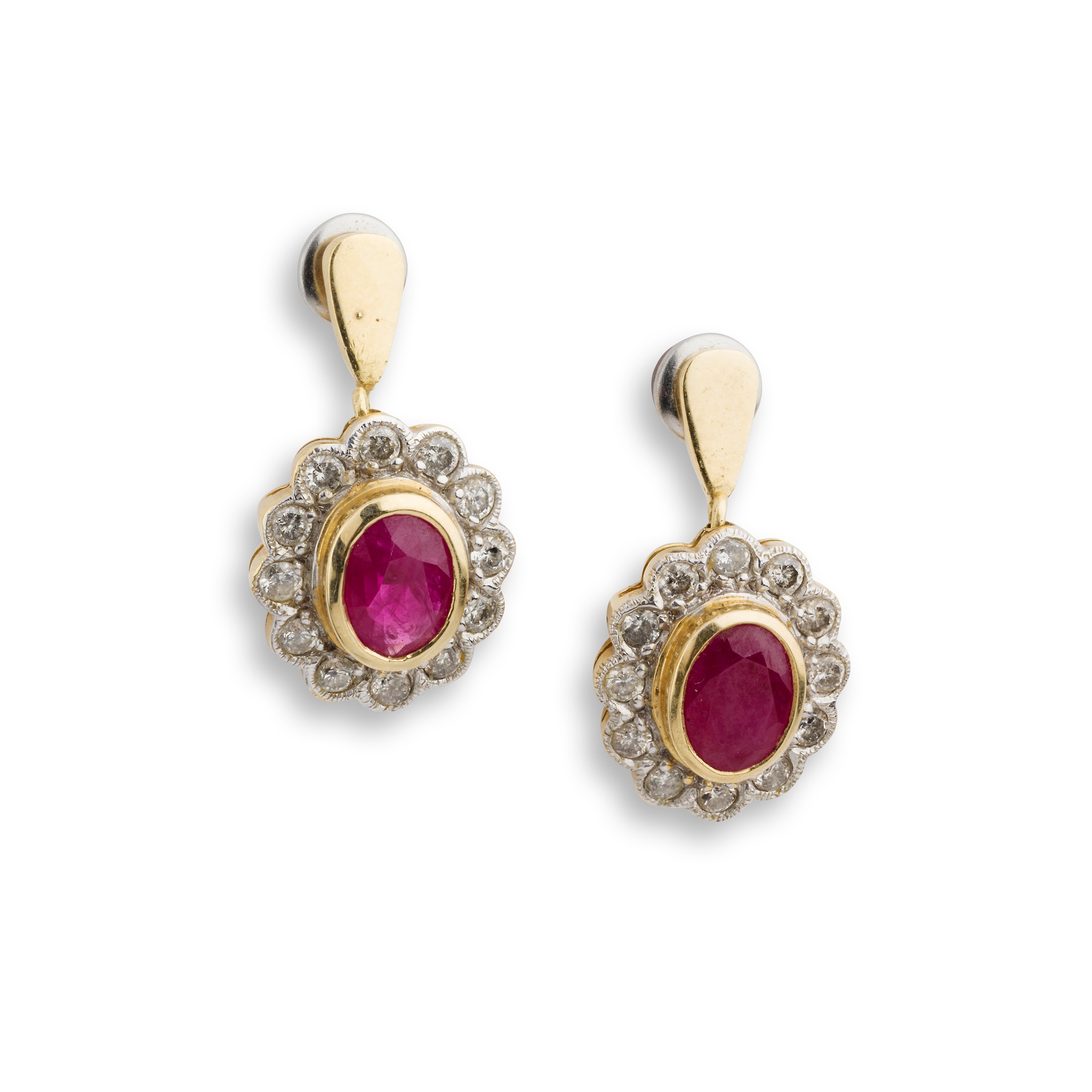 A pair of ruby and diamond earrings
