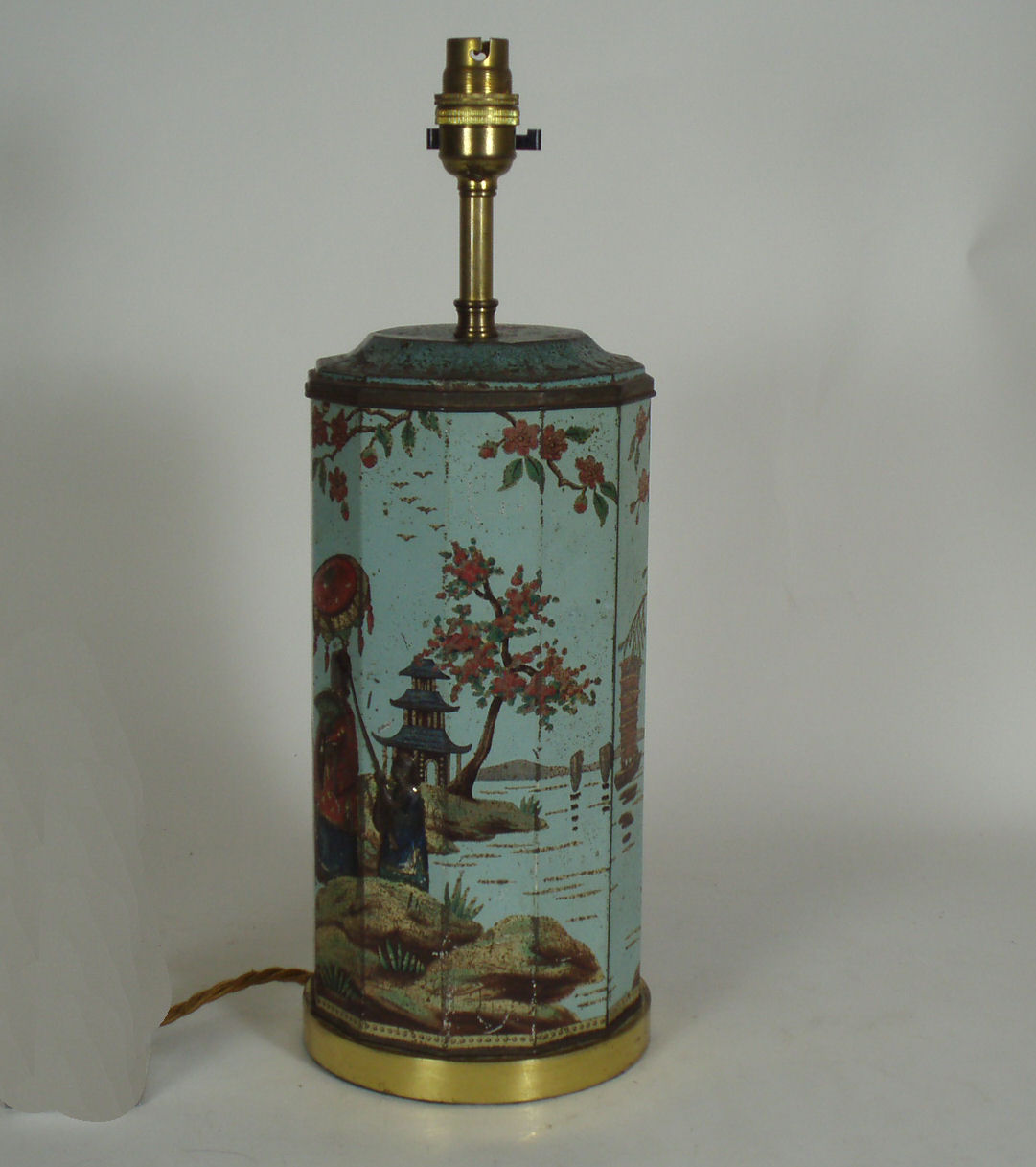 A pair of late 19th century chinoiserie toleware table lamps