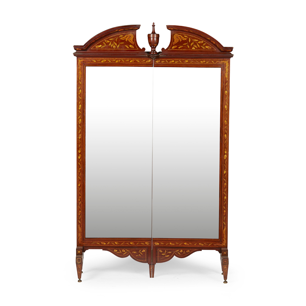 DUTCH MARQUETRY TWO PANEL MIRRORED FLOOR SCREEN