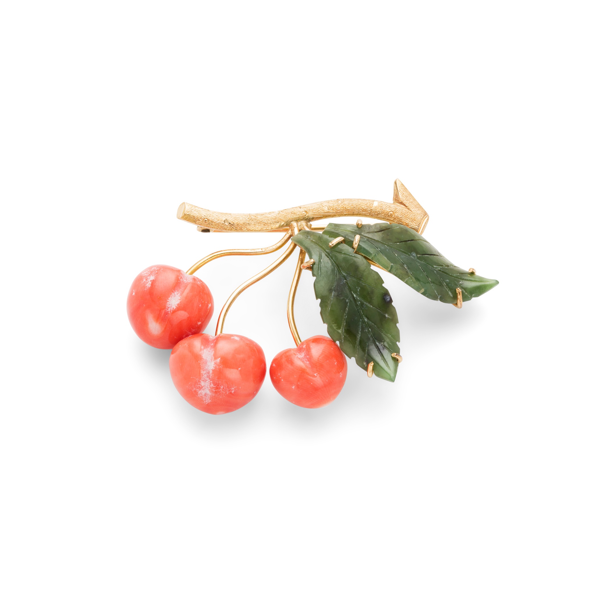 A coral and jade brooch