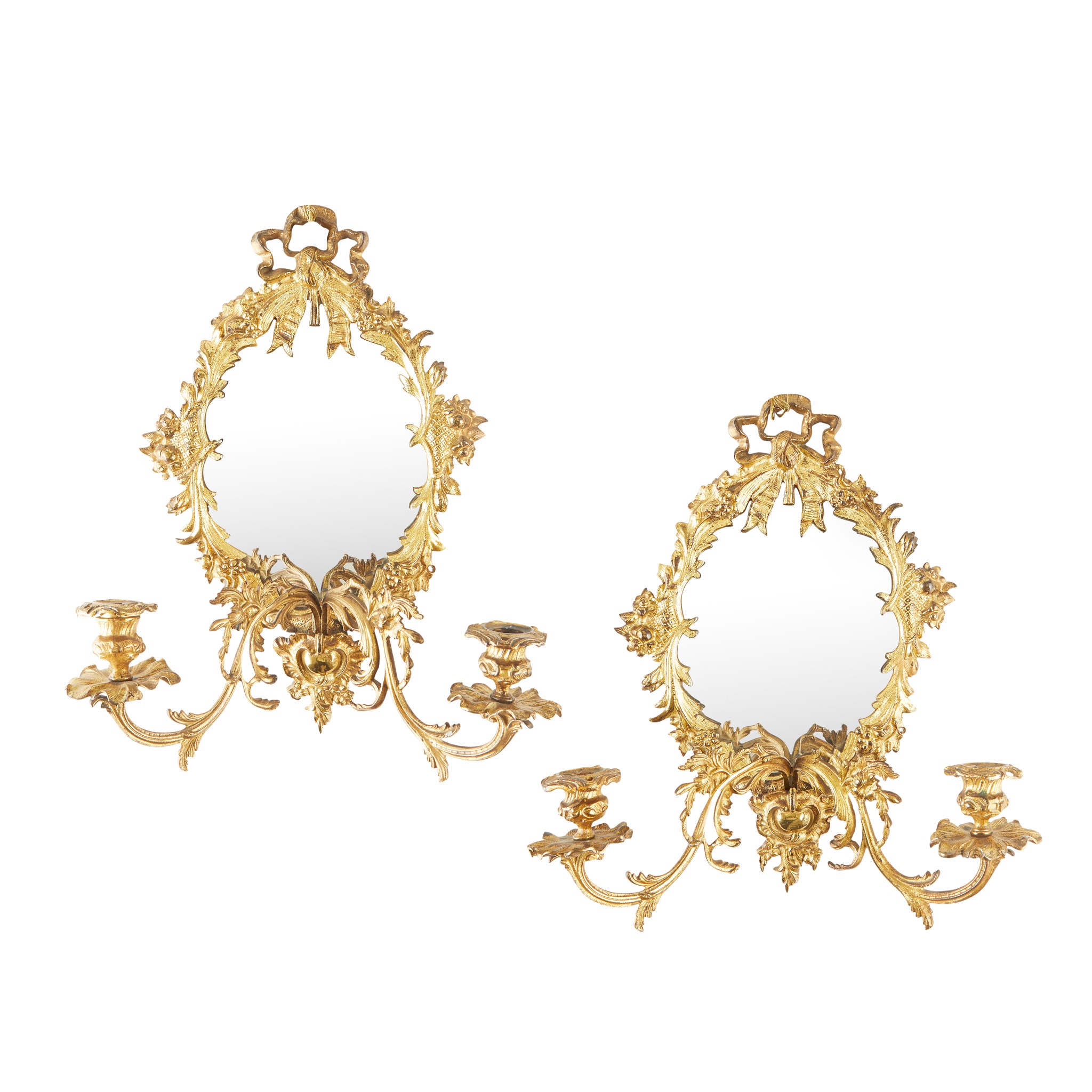 PAIR OF GILT BRASS MIRRORED WALL SCONCES