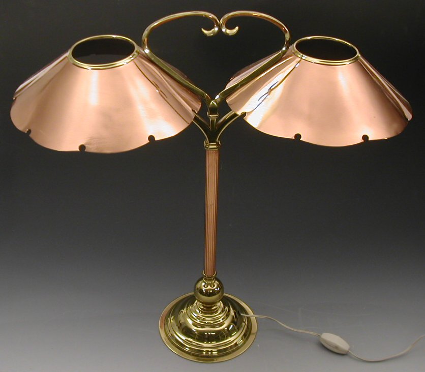 A W.A.S Benson style brass and copper table lamp
