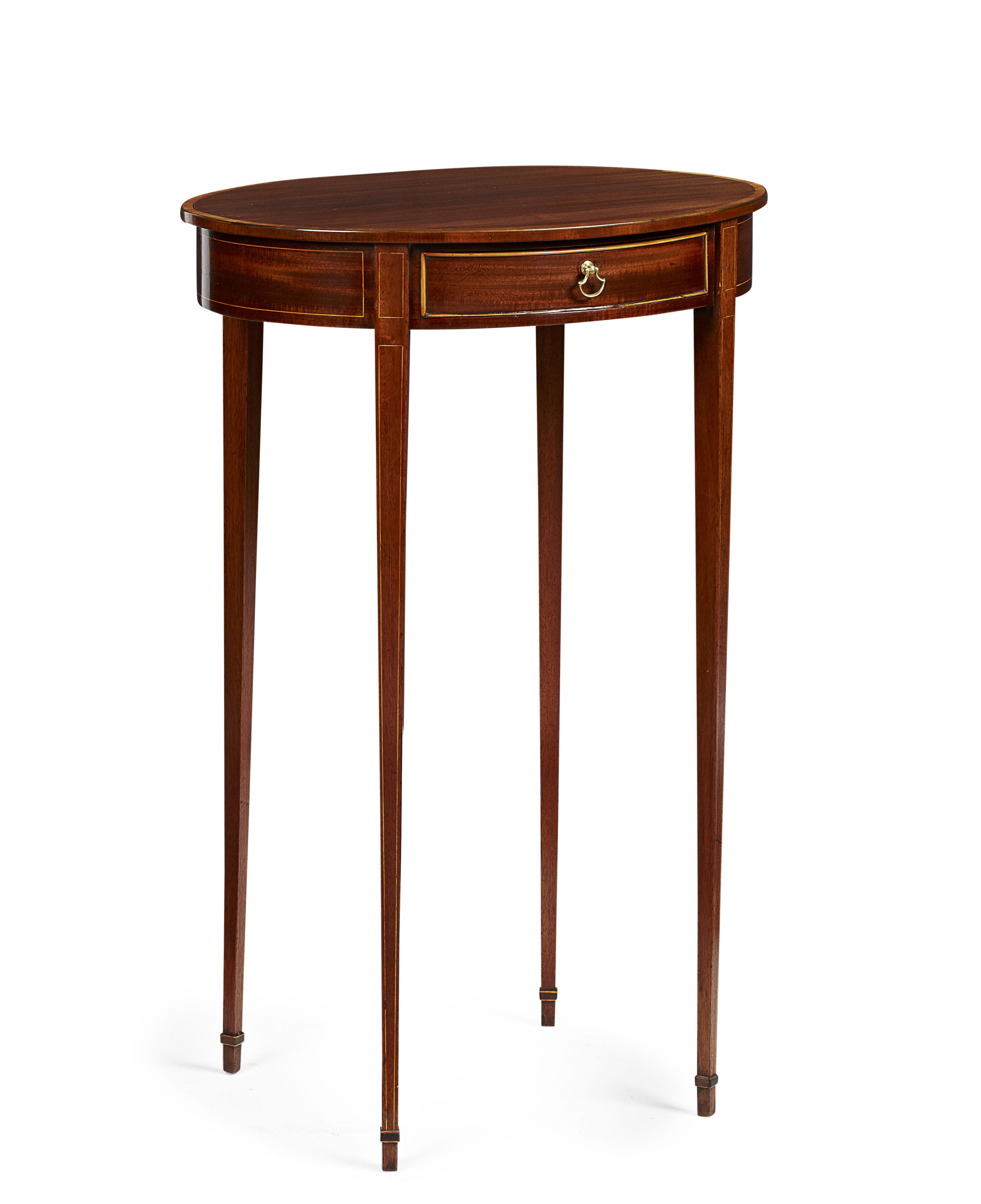 GEORGE III MAHOGANY AND SATINWOOD OVAL WORK TABLE