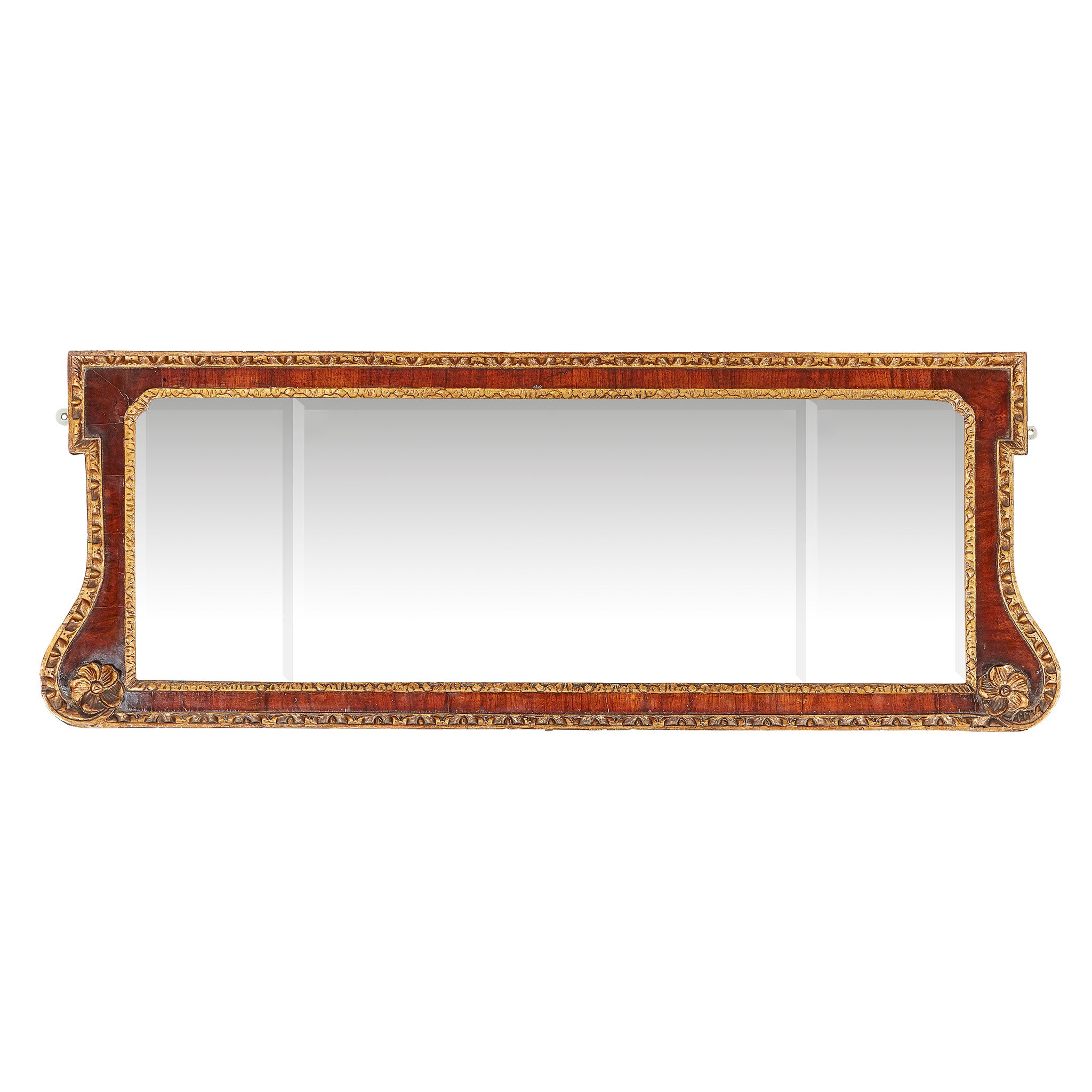 GEORGE II WALNUT AND GILTWOOD TRIPLE PLATE OVERMANTEL MIRROR