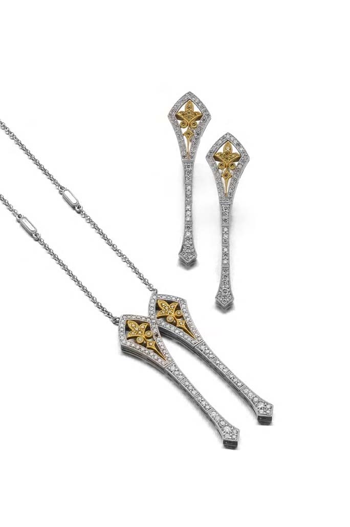 An Art Deco style yellow and colourless diamond suite,