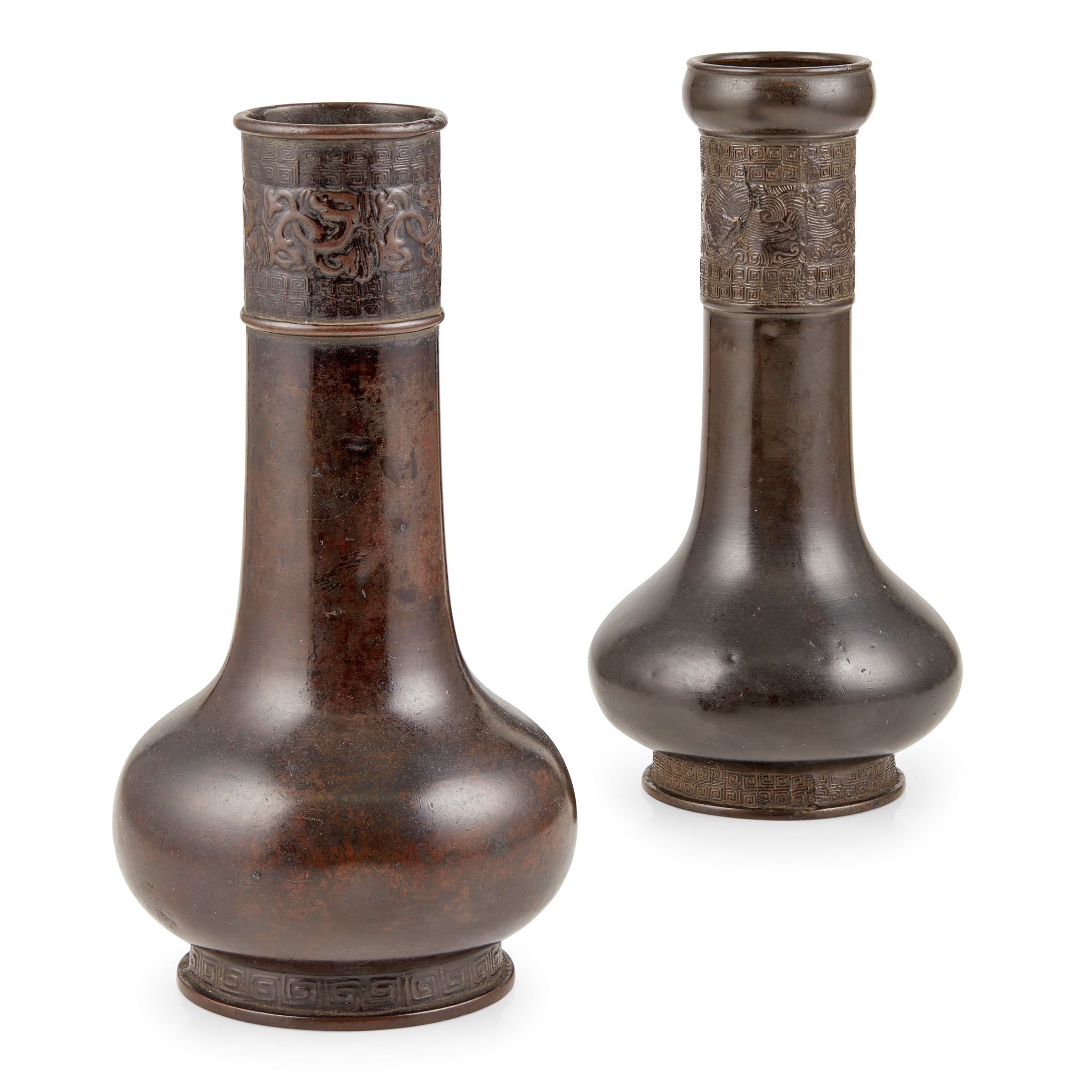 TWO BRONZE VASES