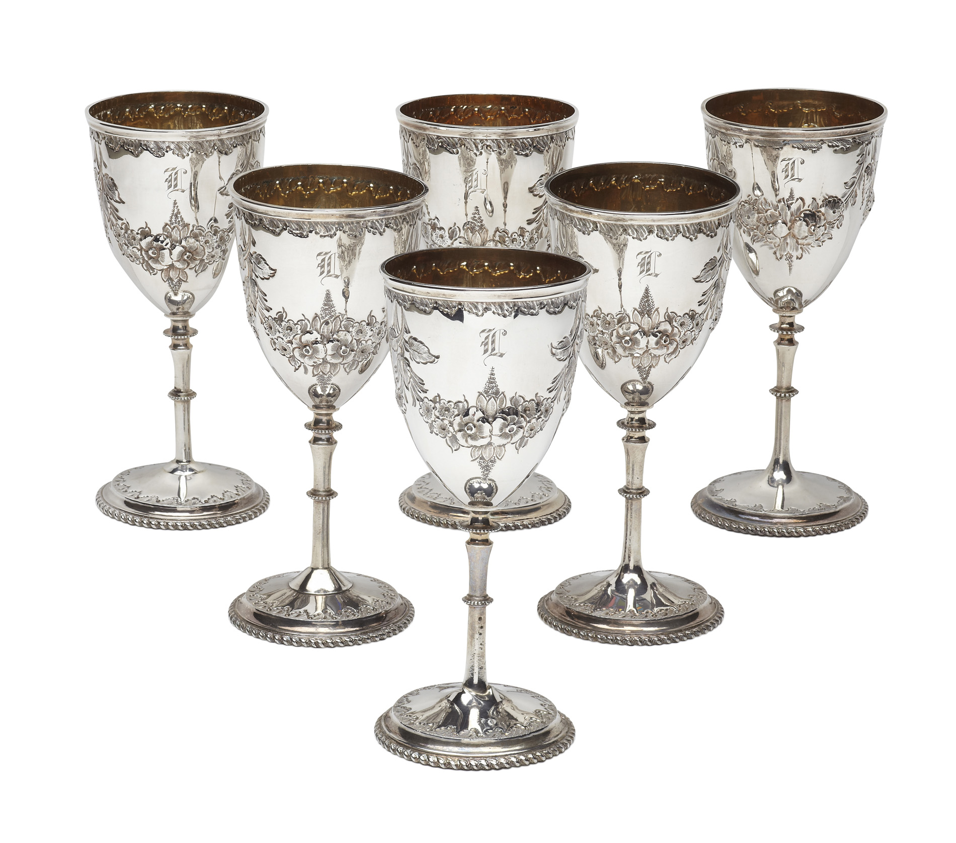 A set of six wine goblets