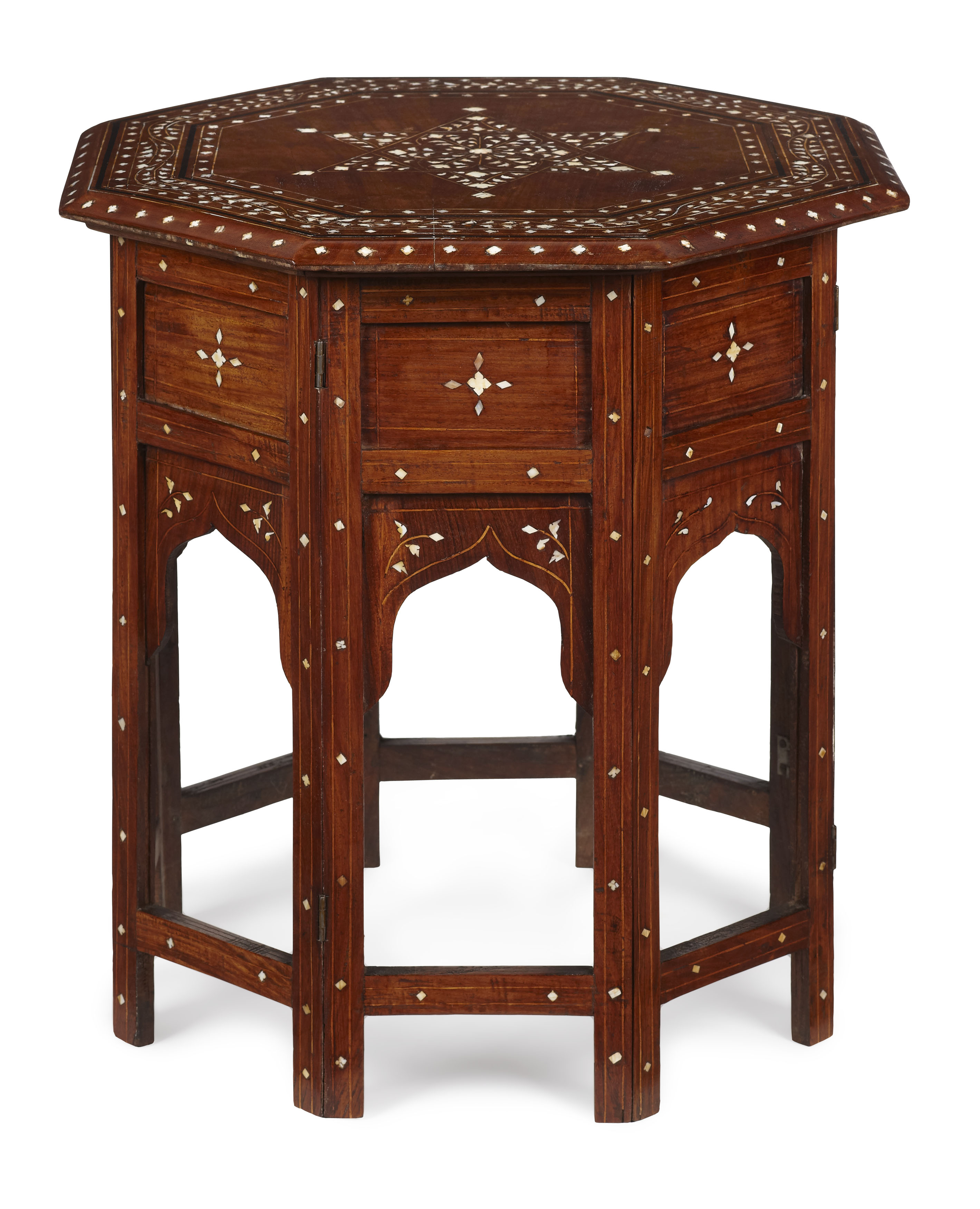 INDIAN TEAK AND BONE INLAID SIDE TABLE