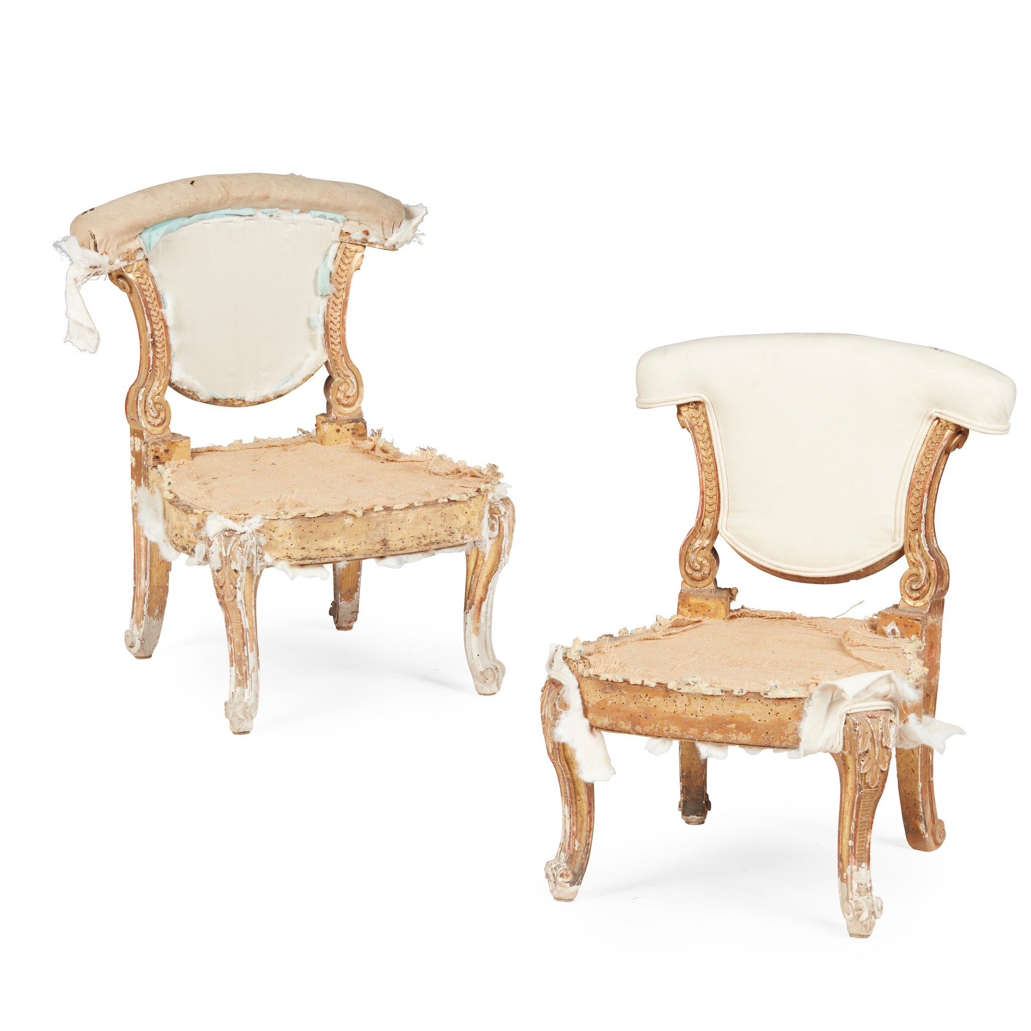 PAIR OF ROCOCO GILTWOOD LOW CHAIRS